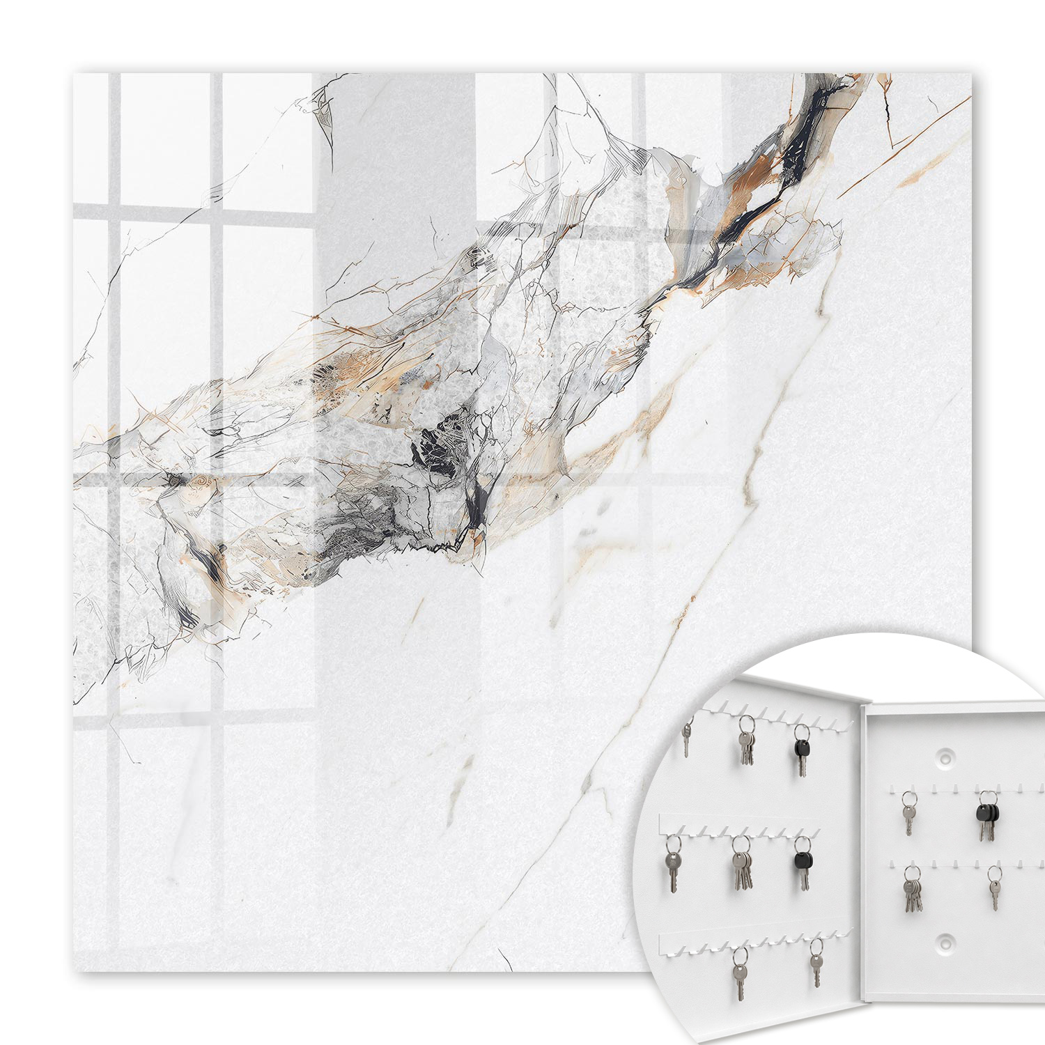 Armoire À Clés - (30 Cm X 30 Cm) - Boîte À Clés Murale - Coffret De Rangement Pour Clés - Couleur Blanche - Ouverture Vers La Gauche - Pour Maison Et Bureau - Élégance Du Marbre