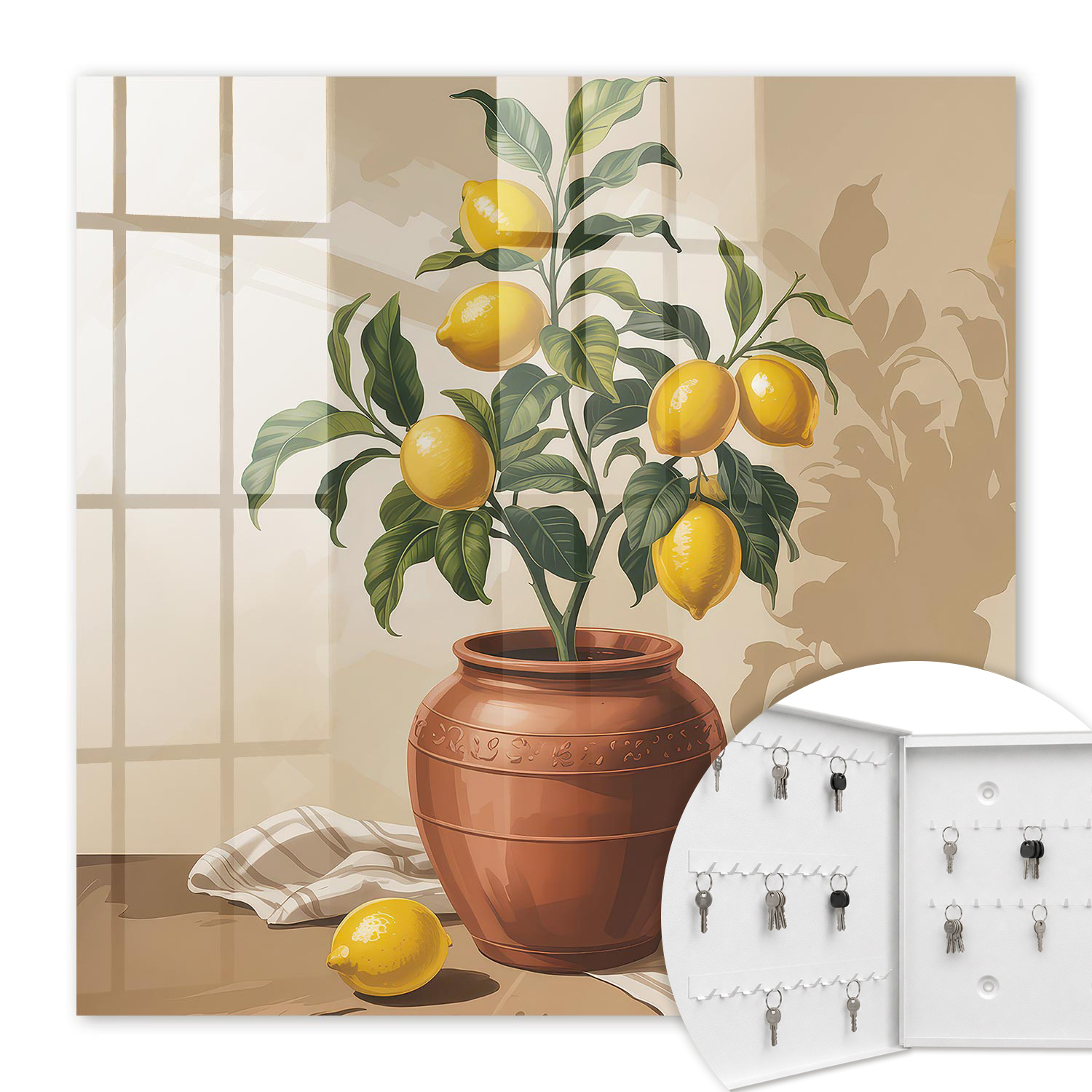 Armoire À Clés - (30 Cm X 30 Cm) - Boîte À Clés Murale - Coffret De Rangement Pour Clés - Couleur Blanche - Ouverture Vers La Gauche - Pour Maison Et Bureau - Citronnier