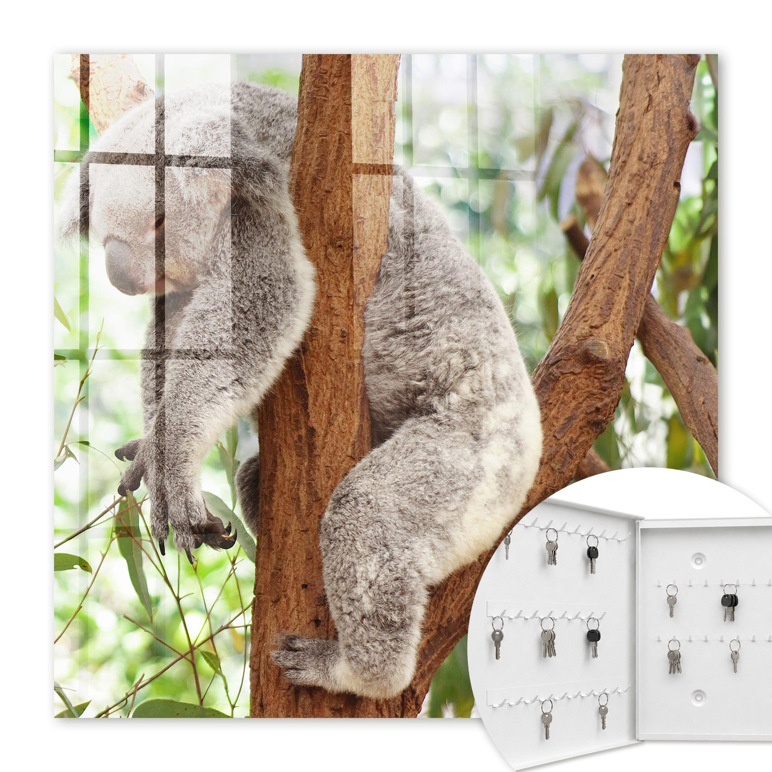 Armoire À Clés - (30 Cm X 30 Cm) - Boîte À Clés Murale - Coffret De Rangement Pour Clés - Couleur Blanche - Ouverture Vers La Gauche - Pour Maison Et Bureau - Détente Des Koalas