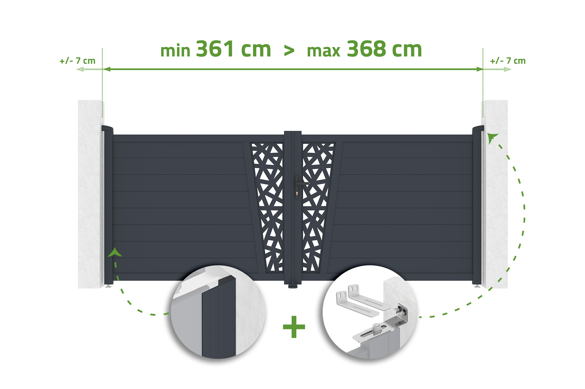 Portail Battant Ajustable En Largeur 3,5m Cervina Ruivo H.140cm Aluminium Gris