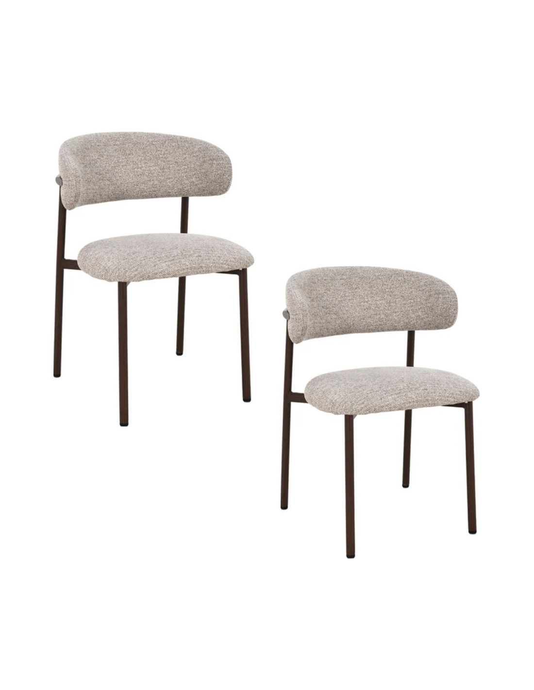 Lot De 2 Chaises Elea En Tissu Texturé Beige Et Pieds Métal Marron - Style Contemporain