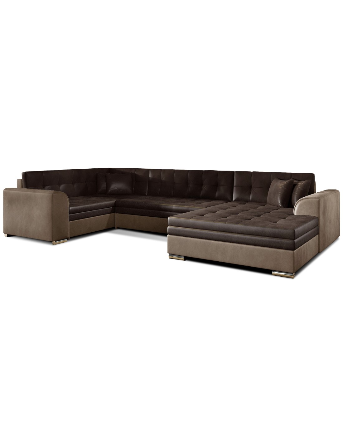Canapé Panoramique Convertible Caldero 5 Places Marron - Angle Droit - 4 Coussins