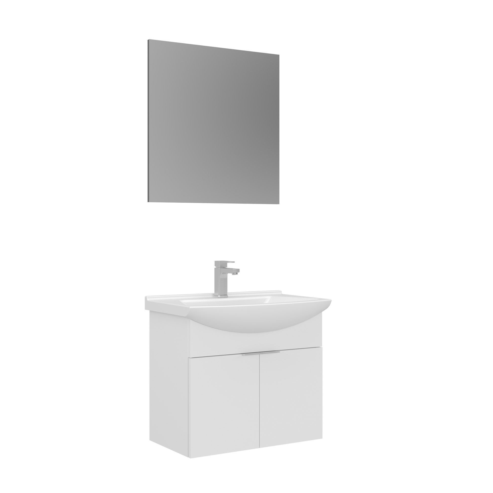 Meuble Avec Simple Vasque Et Miroir "purus 65" - 65 X 50 X 58 Cm - White