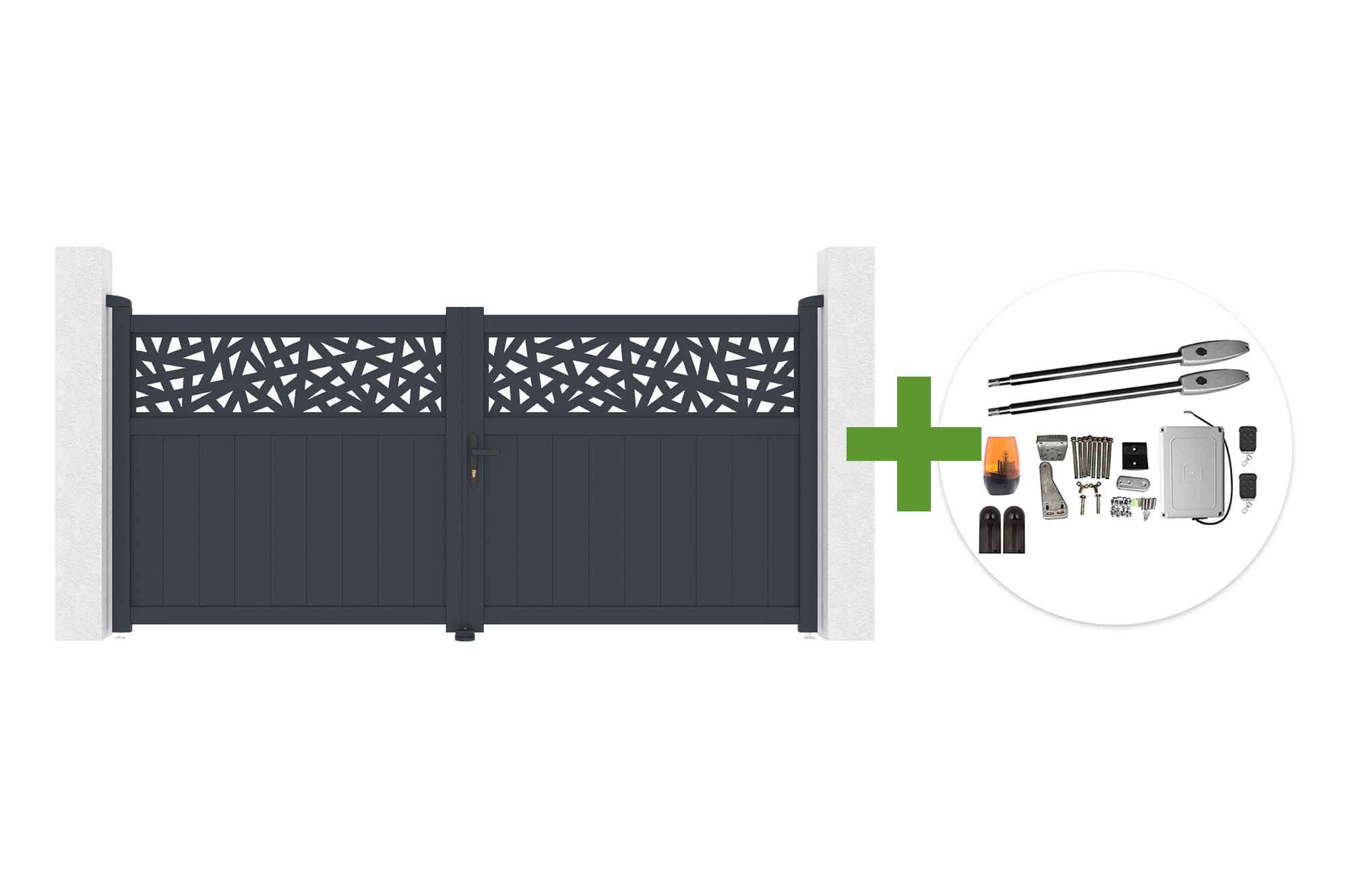 Portail Battant 3m Dolomite Ruivo H.140cm Aluminium Gris + Motorisation De Portail Battant Tanker B250