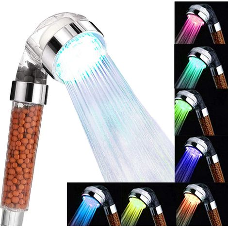 Pommeau Douche Anti Calcaire, Economiseur D'Eau Pression Pommeau De Douche Avec 7 Couleurs Changeantes, Transparent Douche À Main Avec Filtre Ionique