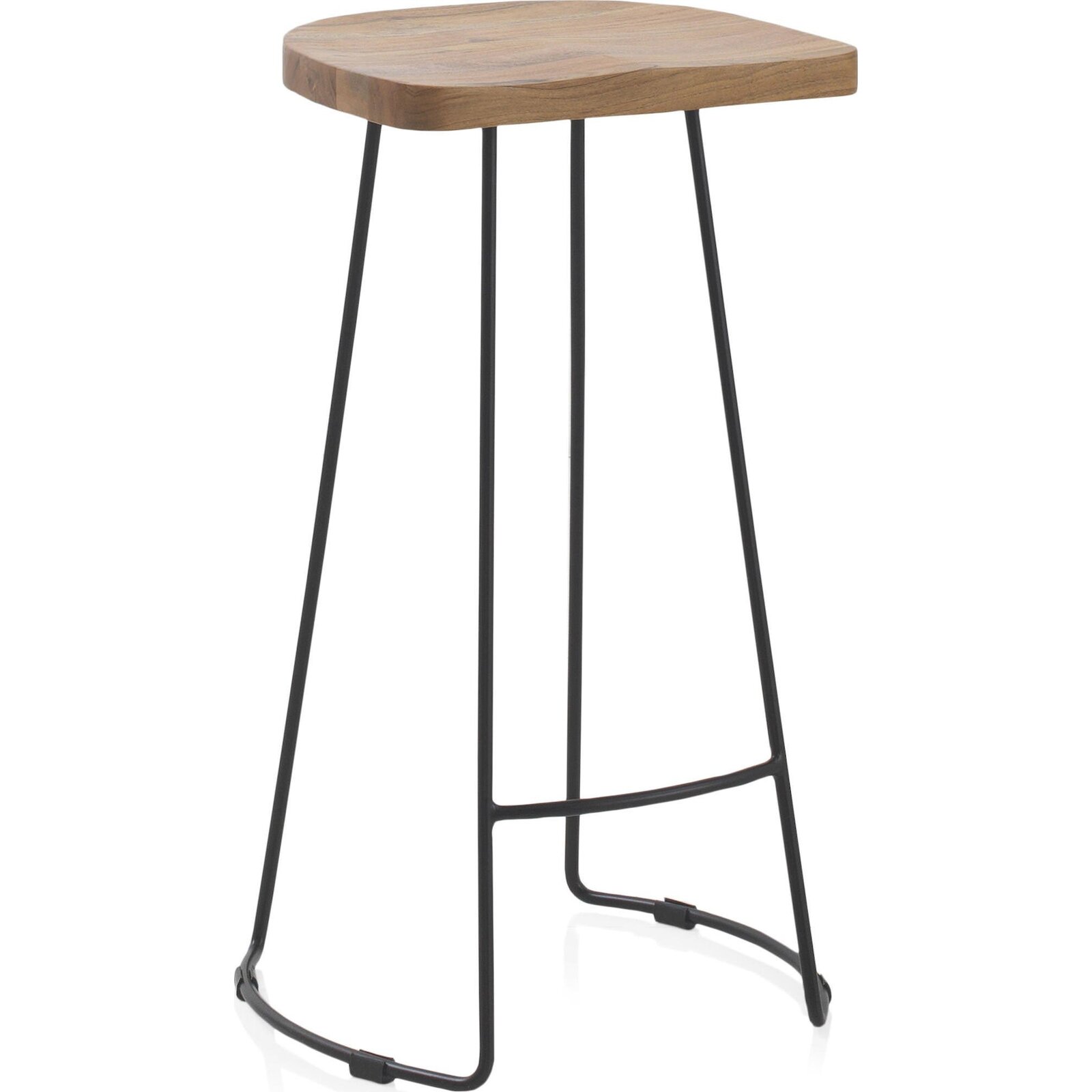 Tabouret Bois D'Acacia Massif Et Pieds Métal Noir Design - Bois Naturel Acacia Et Métal Noir
