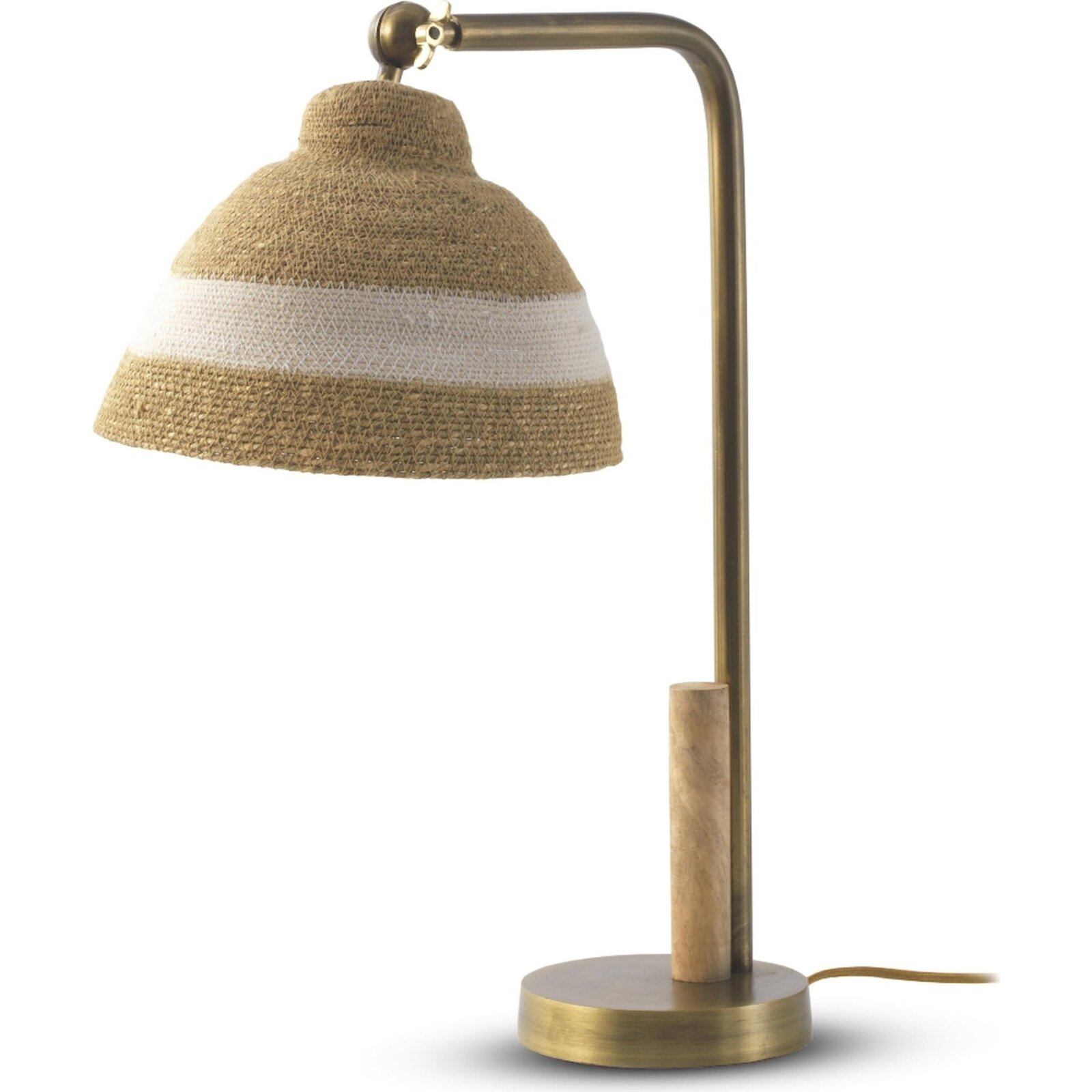 Lampe De Table Dorée Avec Abat Jour En Fibre Naturelle Tressée - Doré Vieilli Et Fibre Naturelle Claire