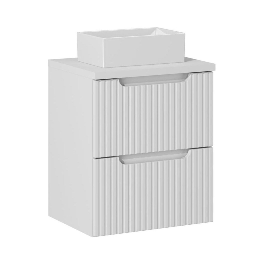 Ensemble De Salle De Bain Vano Blanc 50cm: Meuble Sous Vasque À Tiroirs + Plan Pour Vasque Blanc + Vasque À Poser Rectangulaire