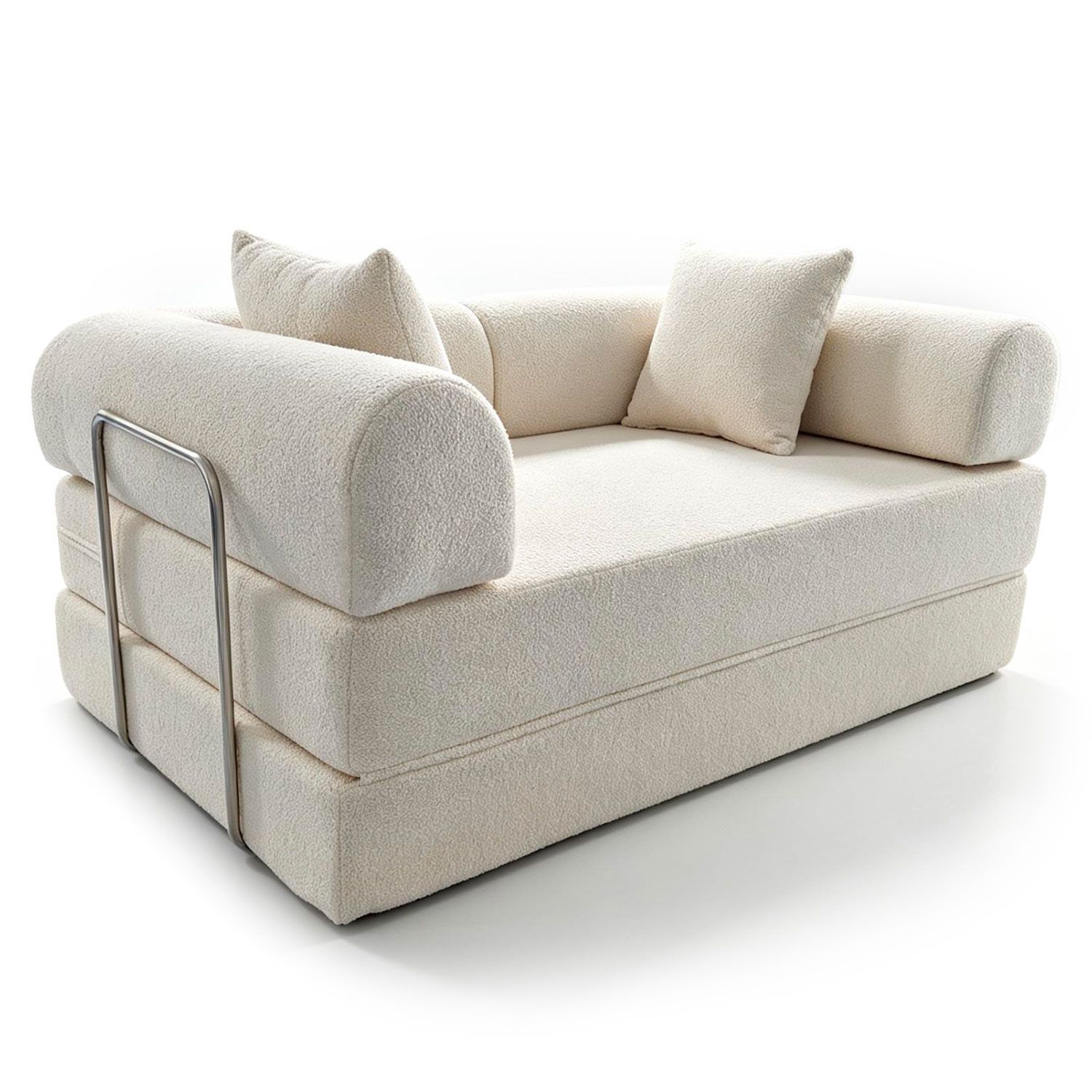 Canapé 2 Places Convertible Et Modulable Bergerac Tissu Bouclette Crème