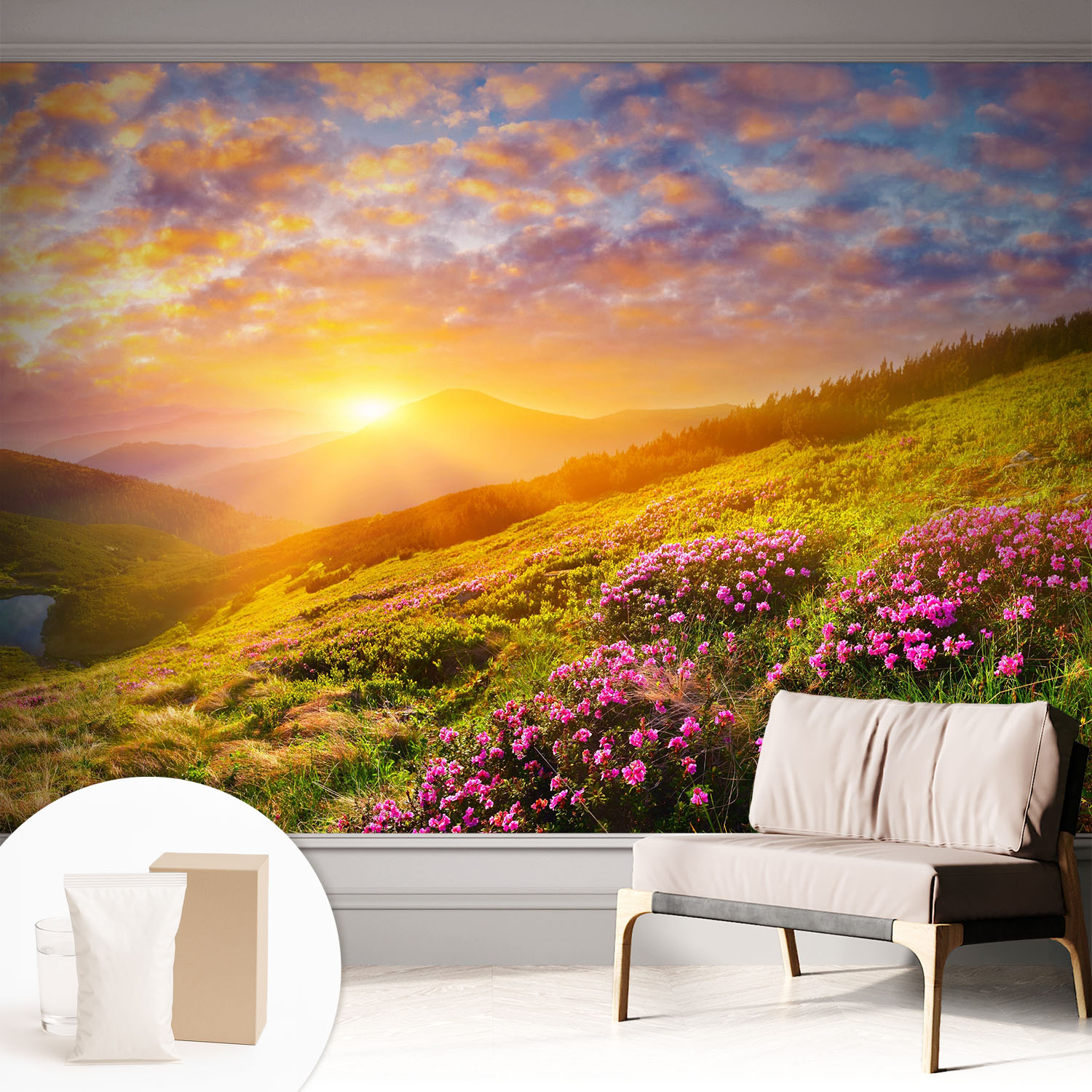 Papier Peint Avec Colle Pour Décoration Moderne De Salon Chambre À Coucher Cuisine Et Bureau Facile Coucher De Soleil En Montagne 312x219 Cm