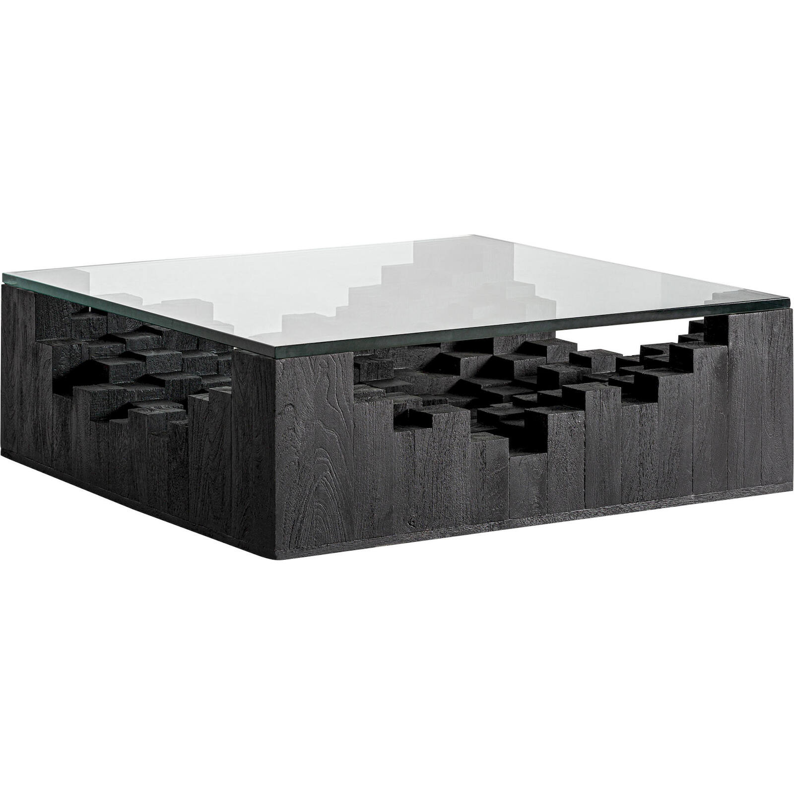 Table Basse Contemporaine En Bois Noir Finition Sablée - Noir Sablé Bois Naturel