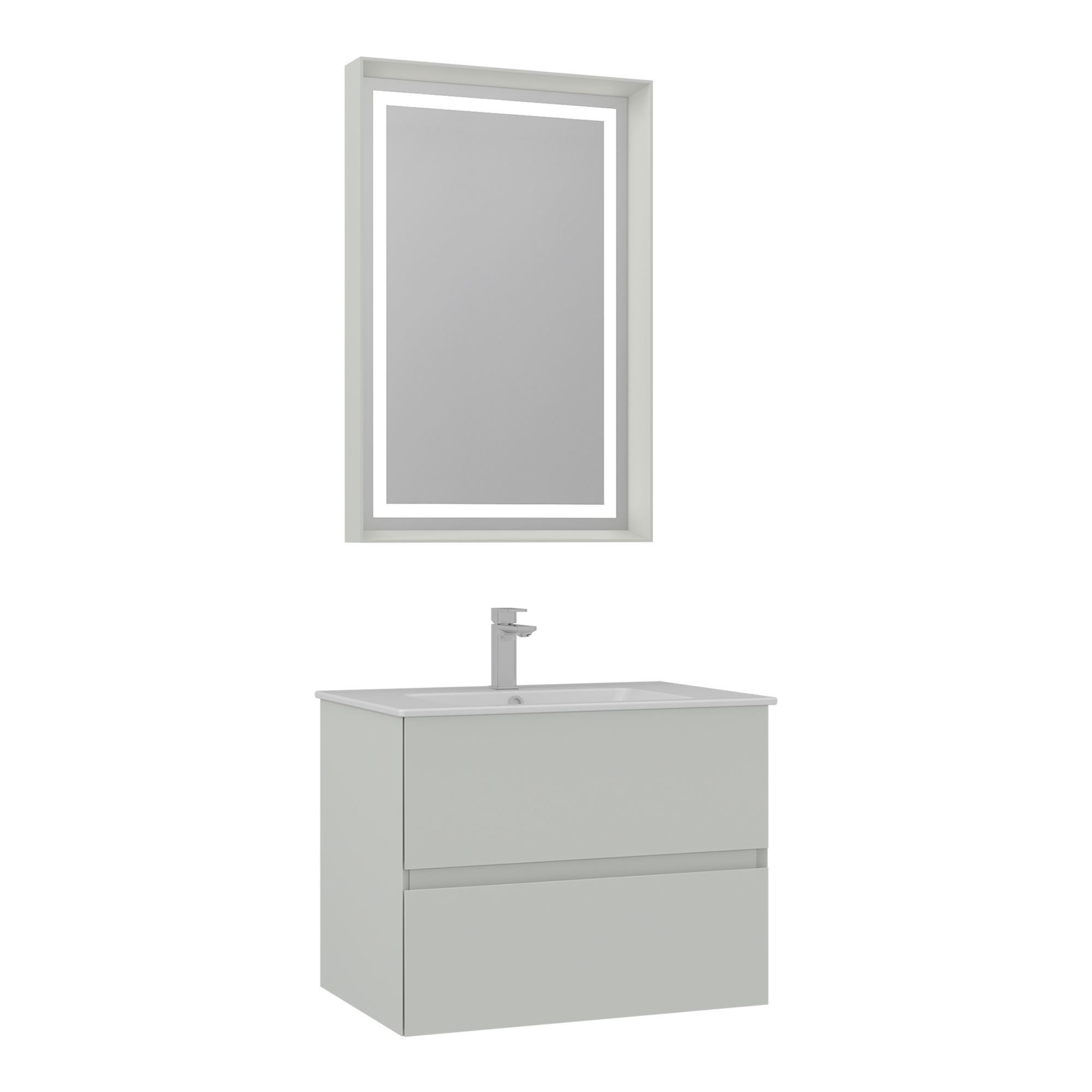 Meuble Avec Simple Vasque Et Miroir "nest 71 V2" - 71 X 51 X 55 Cm - Matte Cashmere