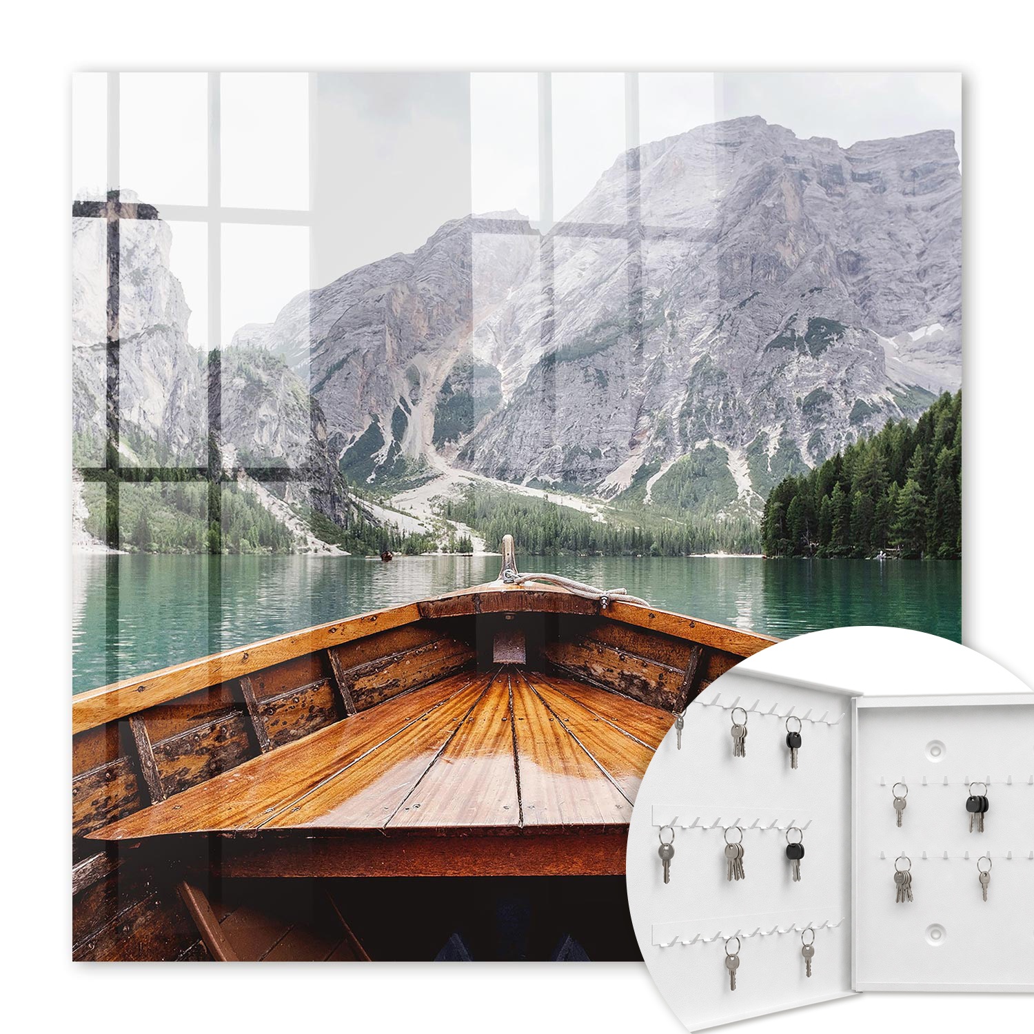 Armoire À Clés - (30 Cm X 30 Cm) - Boîte À Clés Murale - Coffret De Rangement Pour Clés - Couleur Blanche - Ouverture Vers La Gauche - Pour Maison Et Bureau - Lac De Montagne