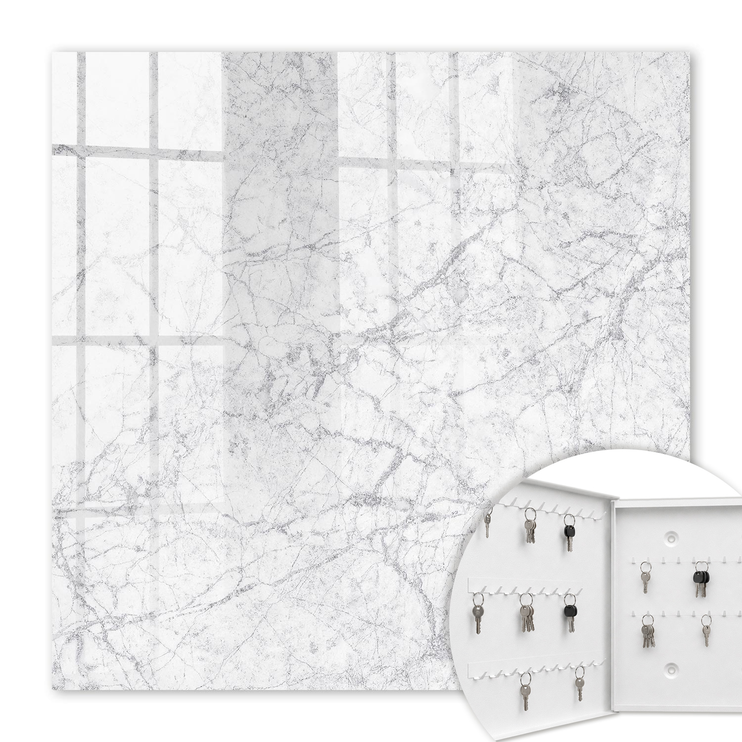 Armoire À Clés - (30 Cm X 30 Cm) - Boîte À Clés Murale - Coffret De Rangement Pour Clés - Couleur Blanche - Ouverture Vers La Gauche - Pour Maison Et Bureau - Élégance Du Marbre