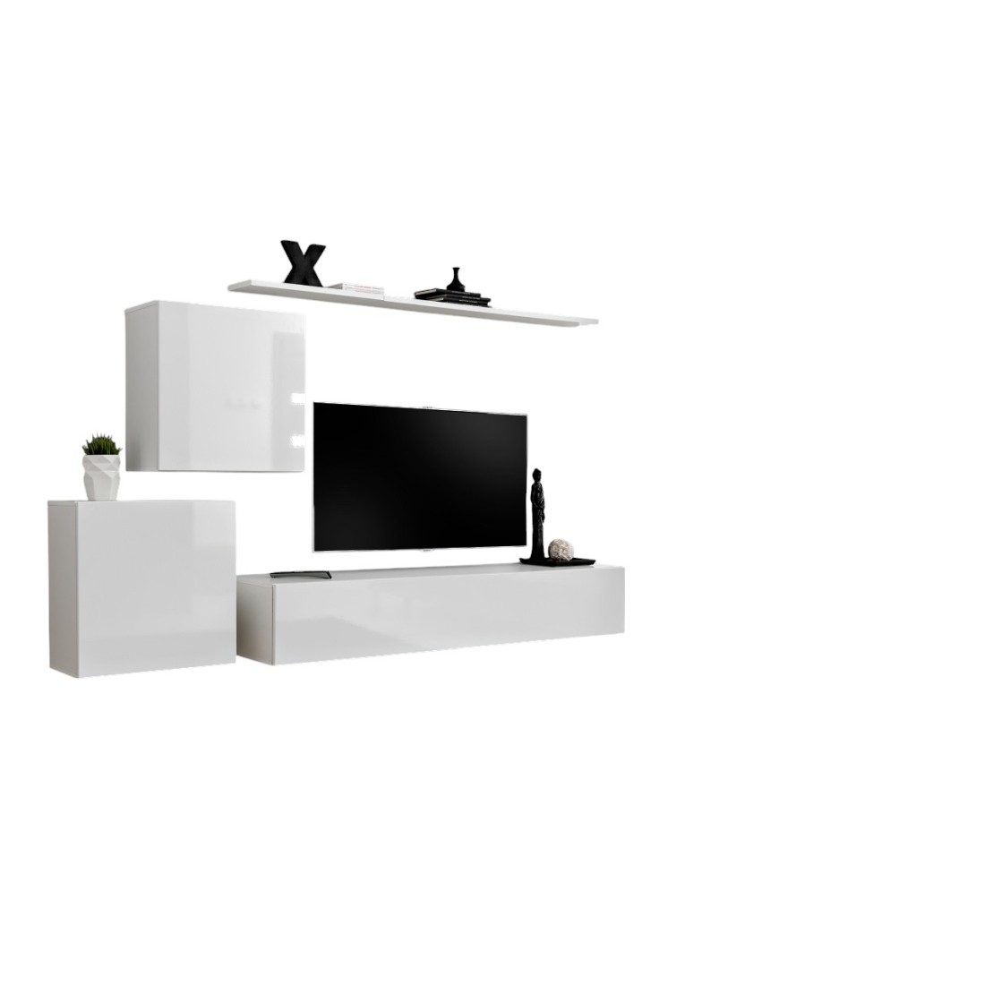 Composition Murale Switch V - Blanc Brillant - Meuble Tv, Blocs Suspendus Et Étagères