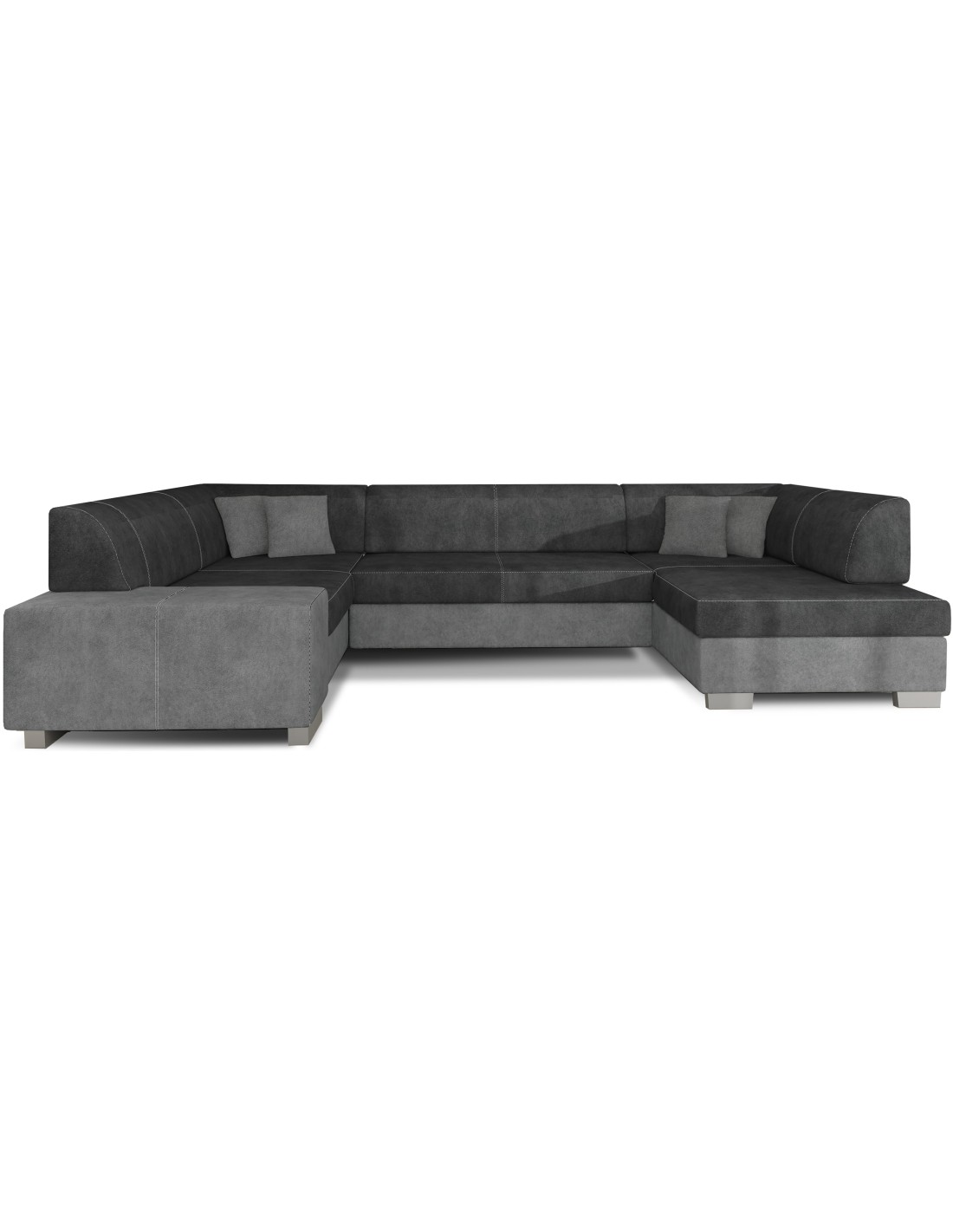 Canapé Panoramique En U Gris Béton Convertible 6 Places Havane Mécanisme Dauphin