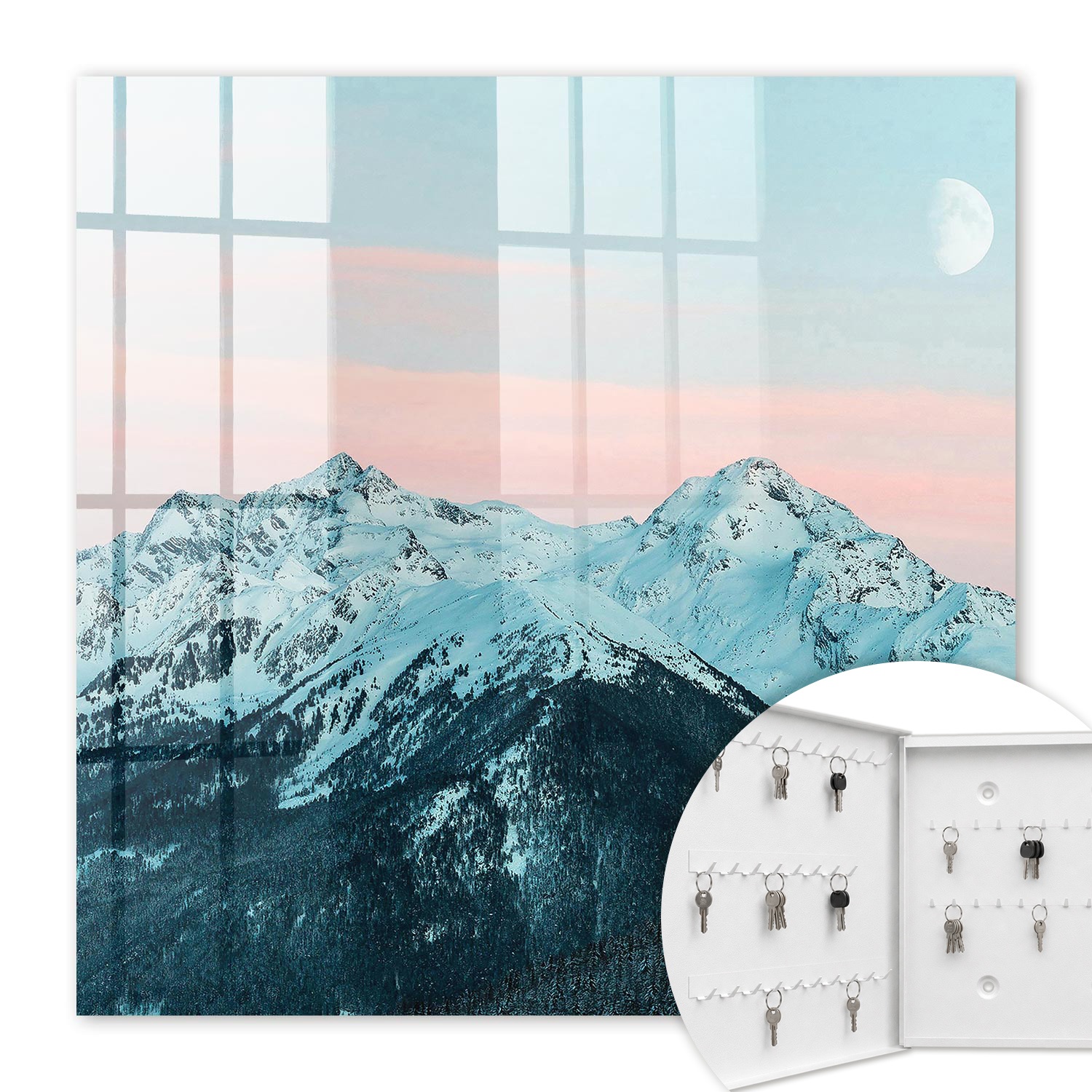 Armoire À Clés - (30 Cm X 30 Cm) - Boîte À Clés Murale - Coffret De Rangement Pour Clés - Couleur Blanche - Ouverture Vers La Gauche - Pour Maison Et Bureau - Paix De La Montagne