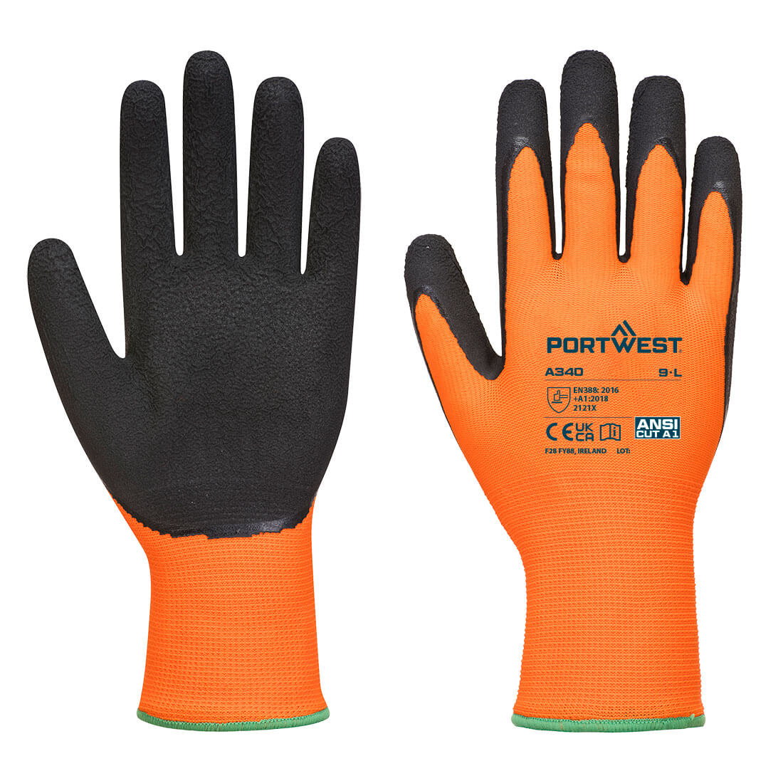 Gants Grip Hivis Latex Orange/noir L - Taille 9