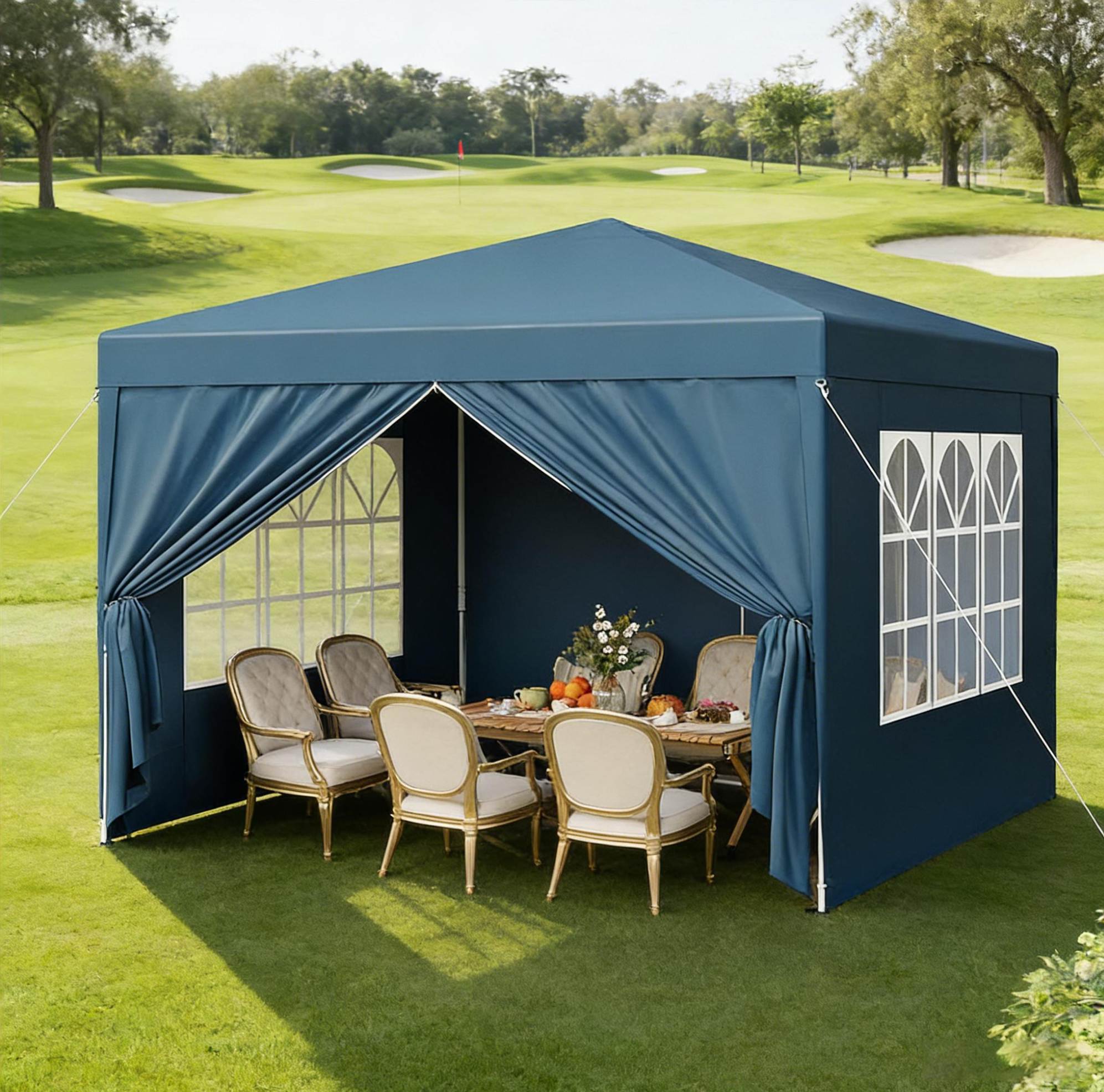 Tonnelle De Jardin 3x3 M Bleue, Structure En Fer, Toile Oxford, 1 Set