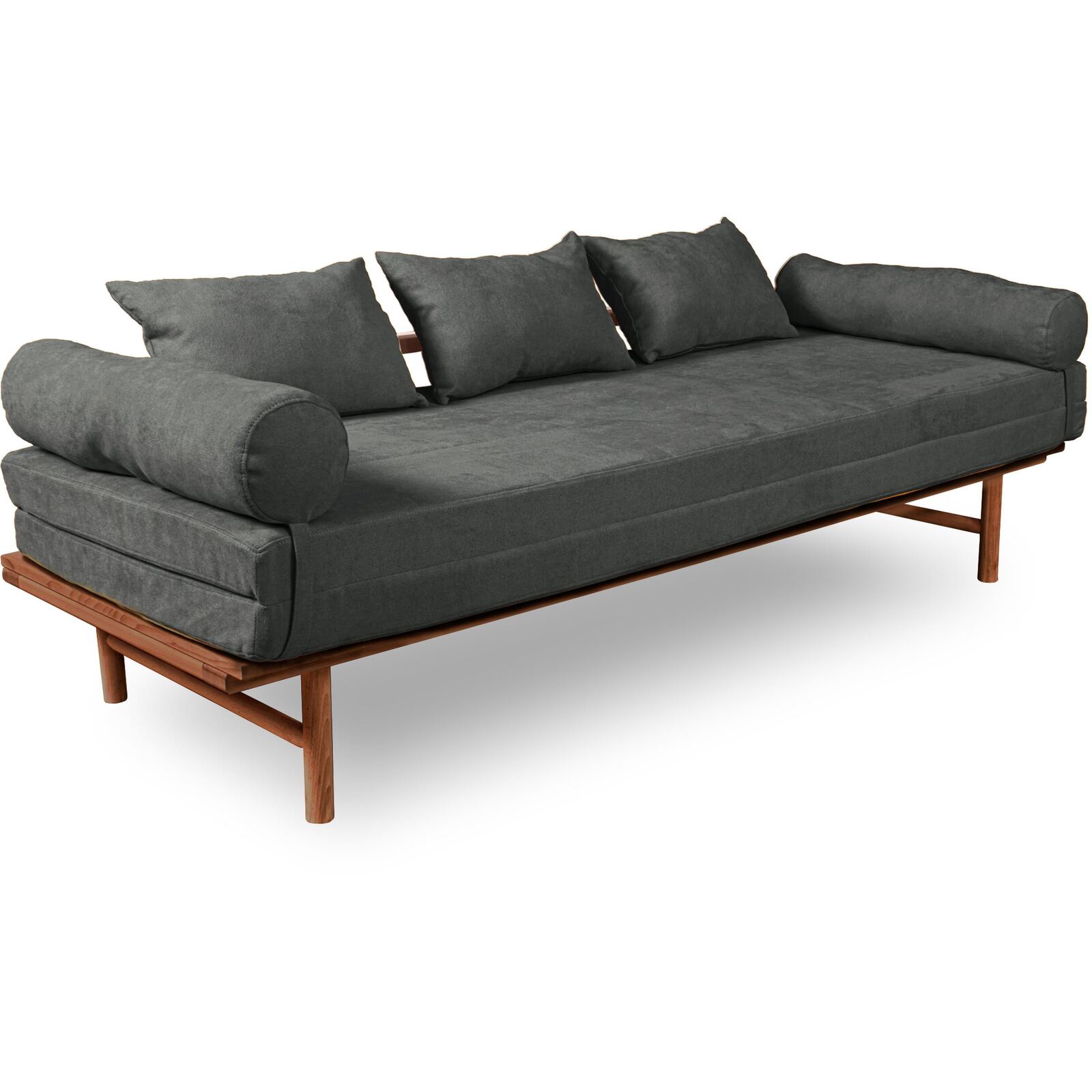 Canapé Lit Convertible Design En Tissu Beige Et Bois - 140 X 200 Cm - Bois Clair Et Beige