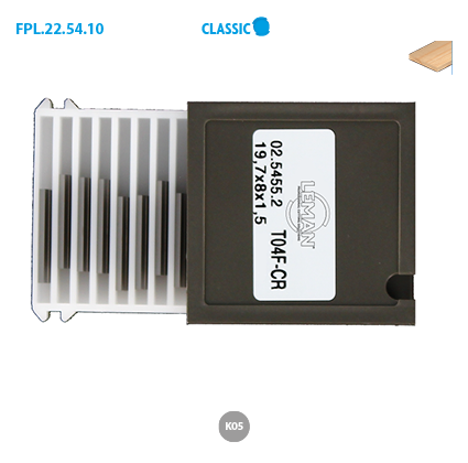 Plaquette K05 30x8x1,5 / 2 Coupes 40° Hm- Rainure Grande Face