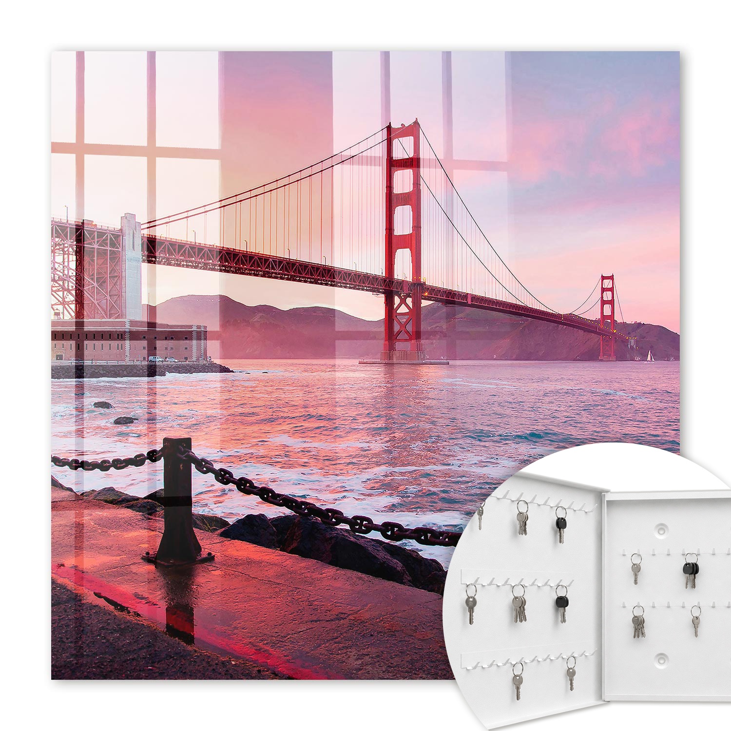 Armoire À Clés - (30 Cm X 30 Cm) - Boîte À Clés Murale - Coffret De Rangement Pour Clés - Couleur Blanche - Ouverture Vers La Gauche - Pour Maison Et Bureau - Pont De La Ville