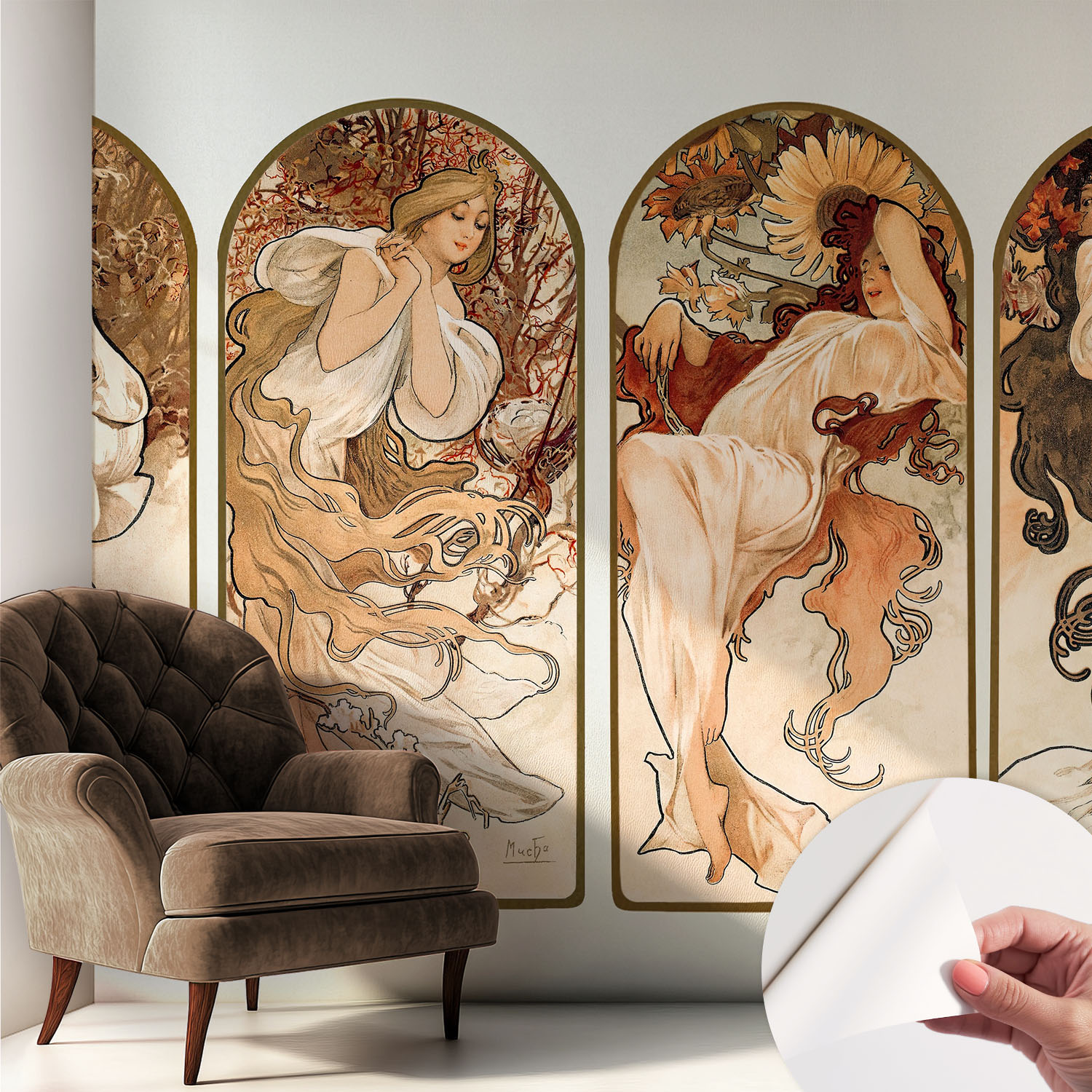 Papier Peint Adhésif Autocollant Pour Salon Chambre À Coucher Peint Imprimé Installation Facile Saisons Féminines 250x250 Cm