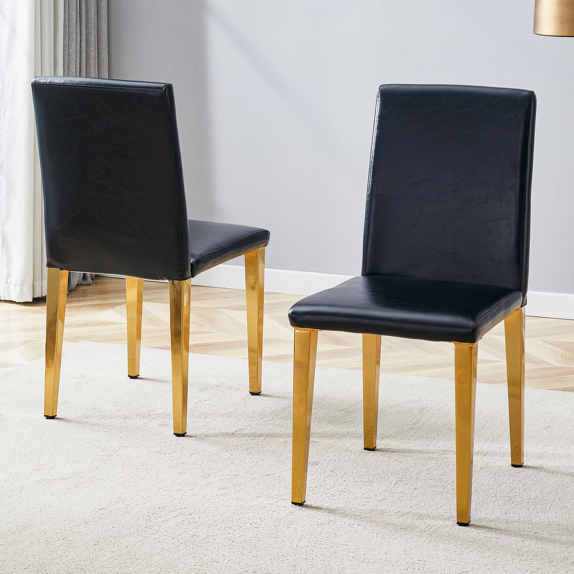 Redom Lot De 2 Chaises De Salle À Manger, Dossier Ergonomique, Assise Rembourrée, Métal Et Pu Noir Et Doré