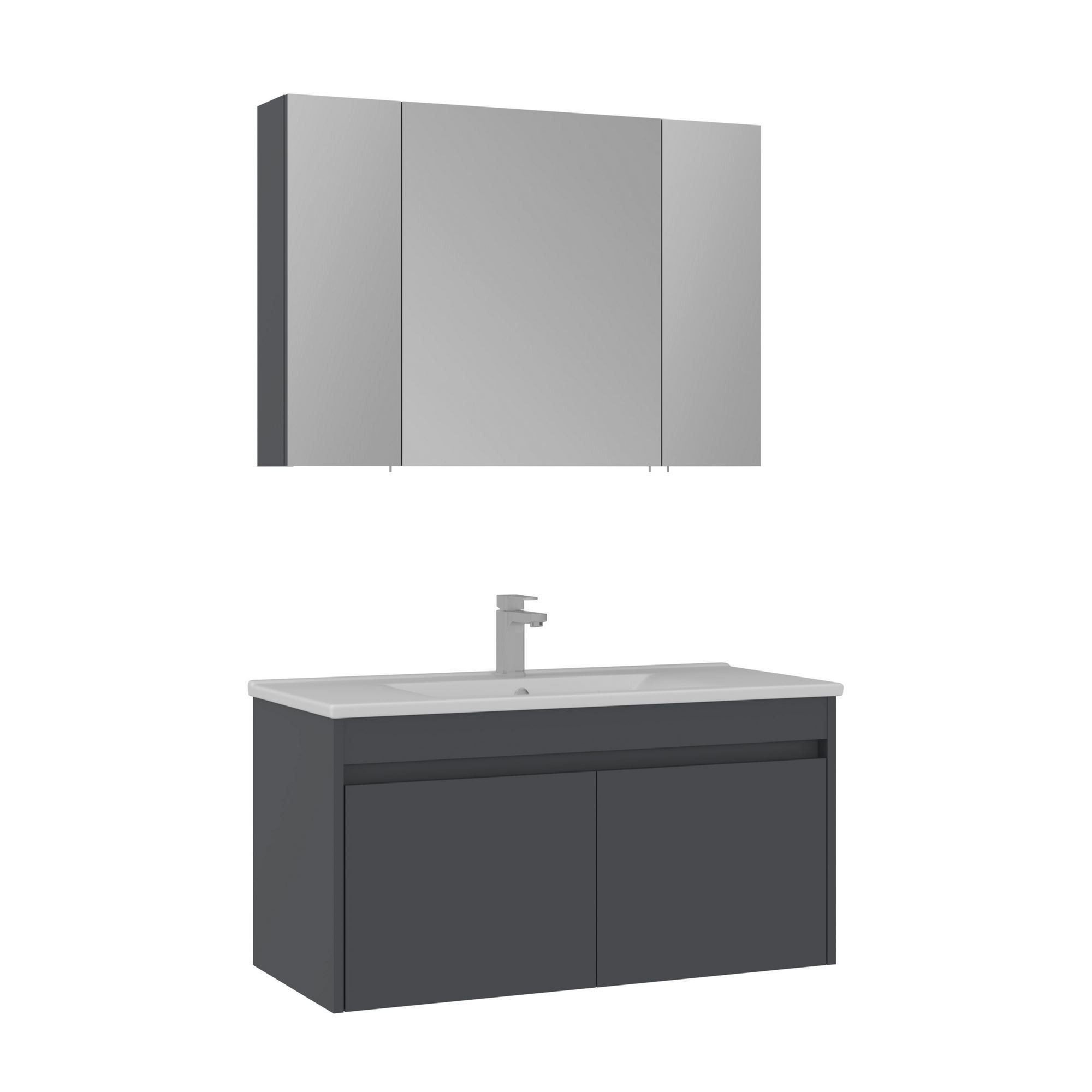 Meuble Avec Simple Vasque Et Miroir "side 100 V3" - 100 X 45 X 52 Cm - Matte Anthracite