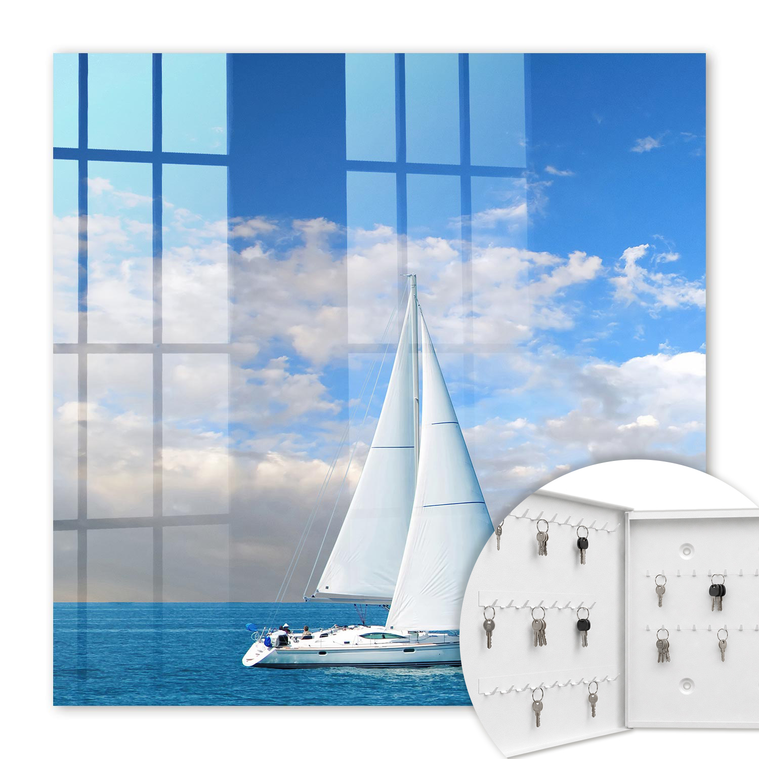 Armoire À Clés - (30 Cm X 30 Cm) - Boîte À Clés Murale - Coffret De Rangement Pour Clés - Couleur Blanche - Ouverture Vers La Gauche - Pour Maison Et Bureau - Aventure En Mer