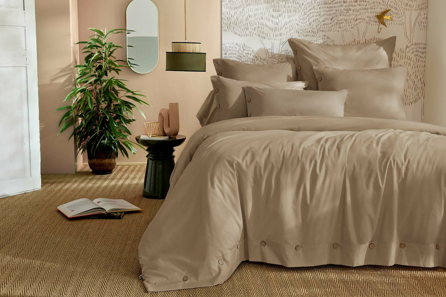 Housse De Couette 260 X 240 Cm - Percale Coton 120 Fils - Perrine Ficelle
