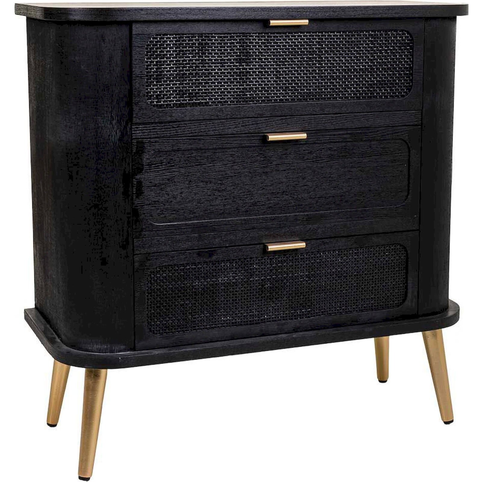 Commode Bois Noir Et Bambou Style Contemporain Élégant - Noir Bois Foncé Et Accents Dorés