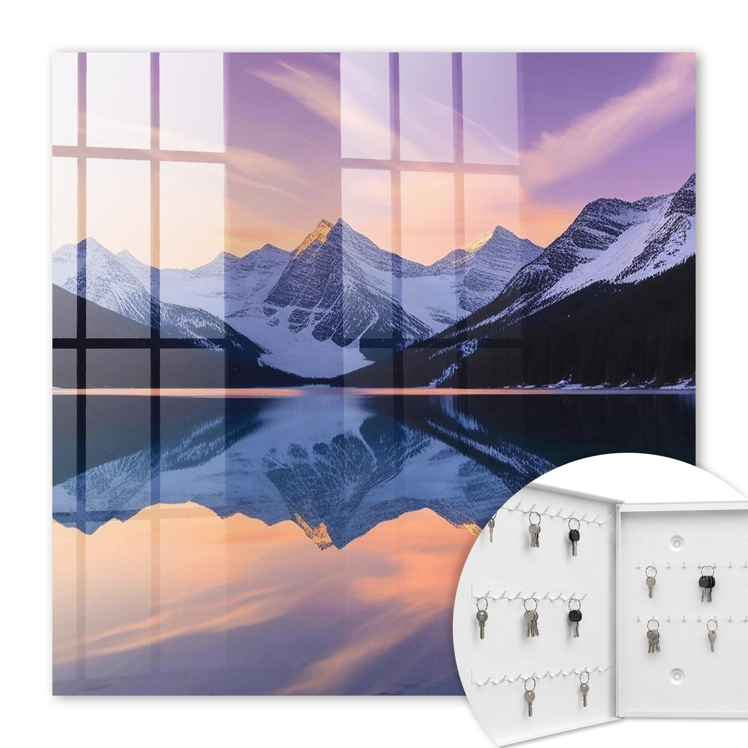 Armoire À Clés - (30 Cm X 30 Cm) - Boîte À Clés Murale - Coffret De Rangement Pour Clés - Couleur Blanche - Ouverture Vers La Gauche - Pour Maison Et Bureau - Monde Montagneux
