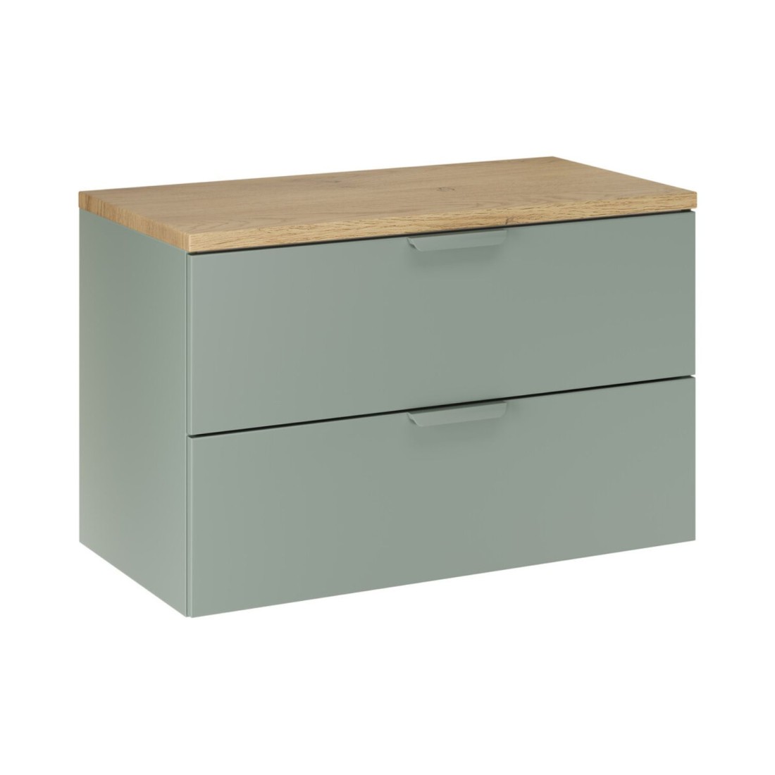Ensemble De Salle De Bain Suspendu Oster 80cm: Meuble Sous Vasque À Tiroirs Vert Sauge + Plan Pour Vasque Aspect Chêne Clair