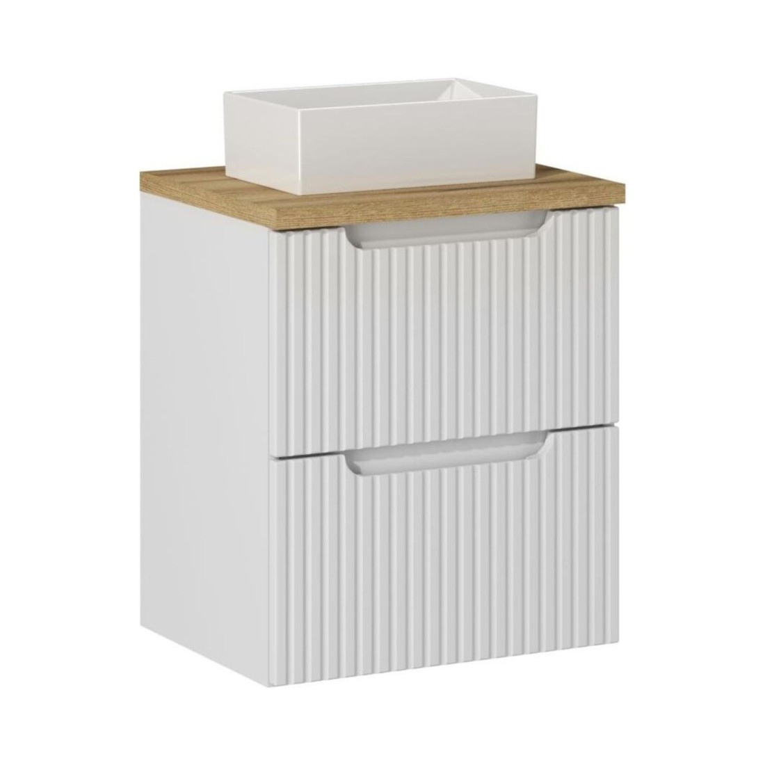 Ensemble De Salle De Bain Vano Blanc 50cm: Meuble Sous Vasque À Tiroirs + Plan Pour Vasque + Vasque À Poser Rectangulaire