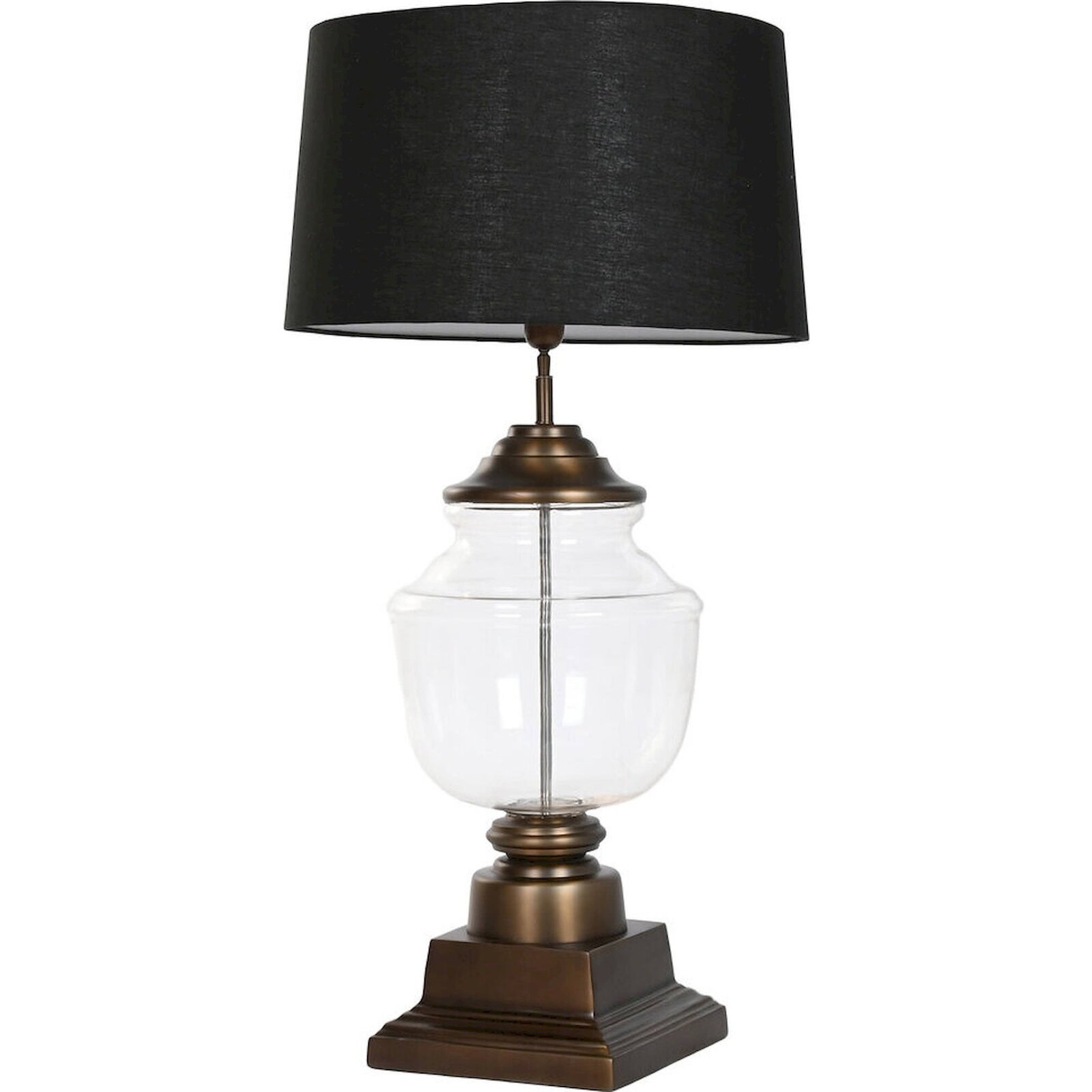 Lampe De Table En Acier Patiné Verre Abat Jour Noir Bronze - Bronze Patiné Et Noir Intense