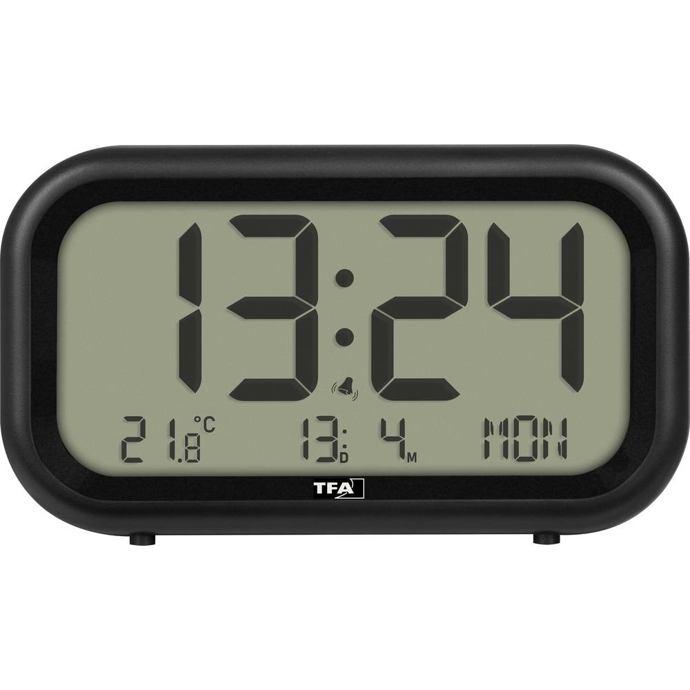 Tfa Dostmann 60.2052.01 À Quartz Réveil Noir Heures De Réveil 1 Grand Écran, Sonnerie De Réveil Très