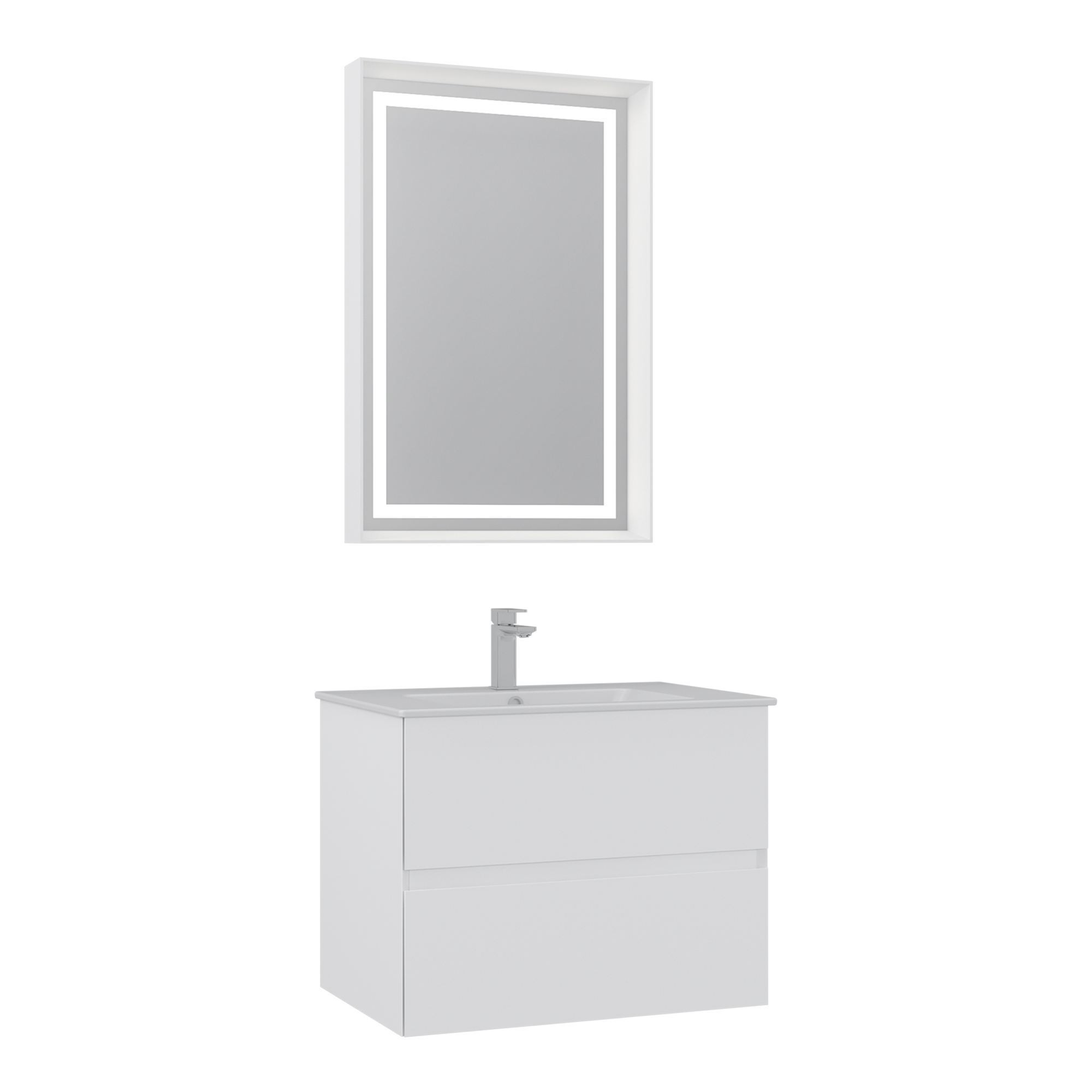 Meuble Avec Simple Vasque Et Miroir "nest 71 V2" - 71 X 51 X 55 Cm - Matte White