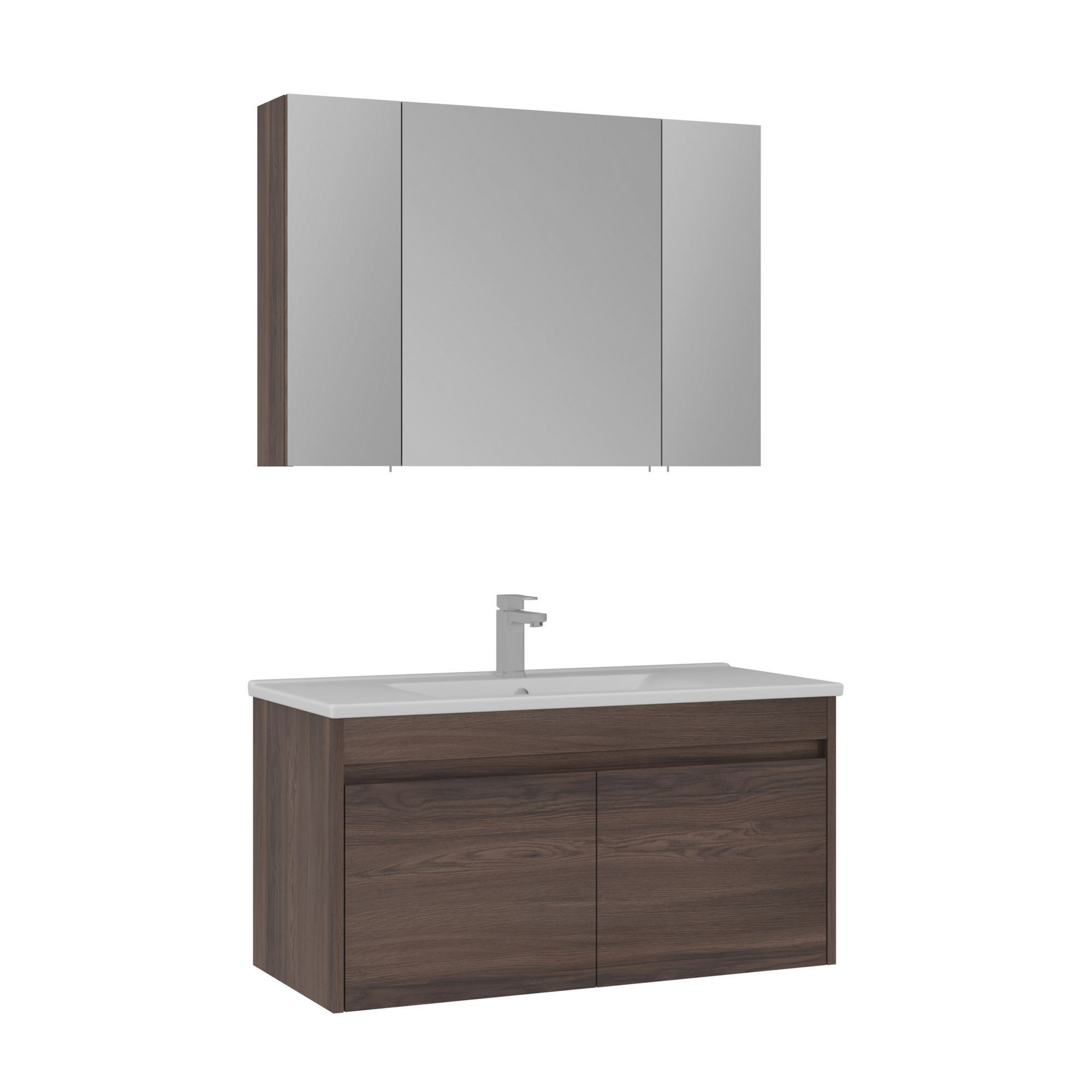 Meuble Avec Simple Vasque Et Miroir "side 100 V3" - 100 X 45 X 52 Cm - Walnut