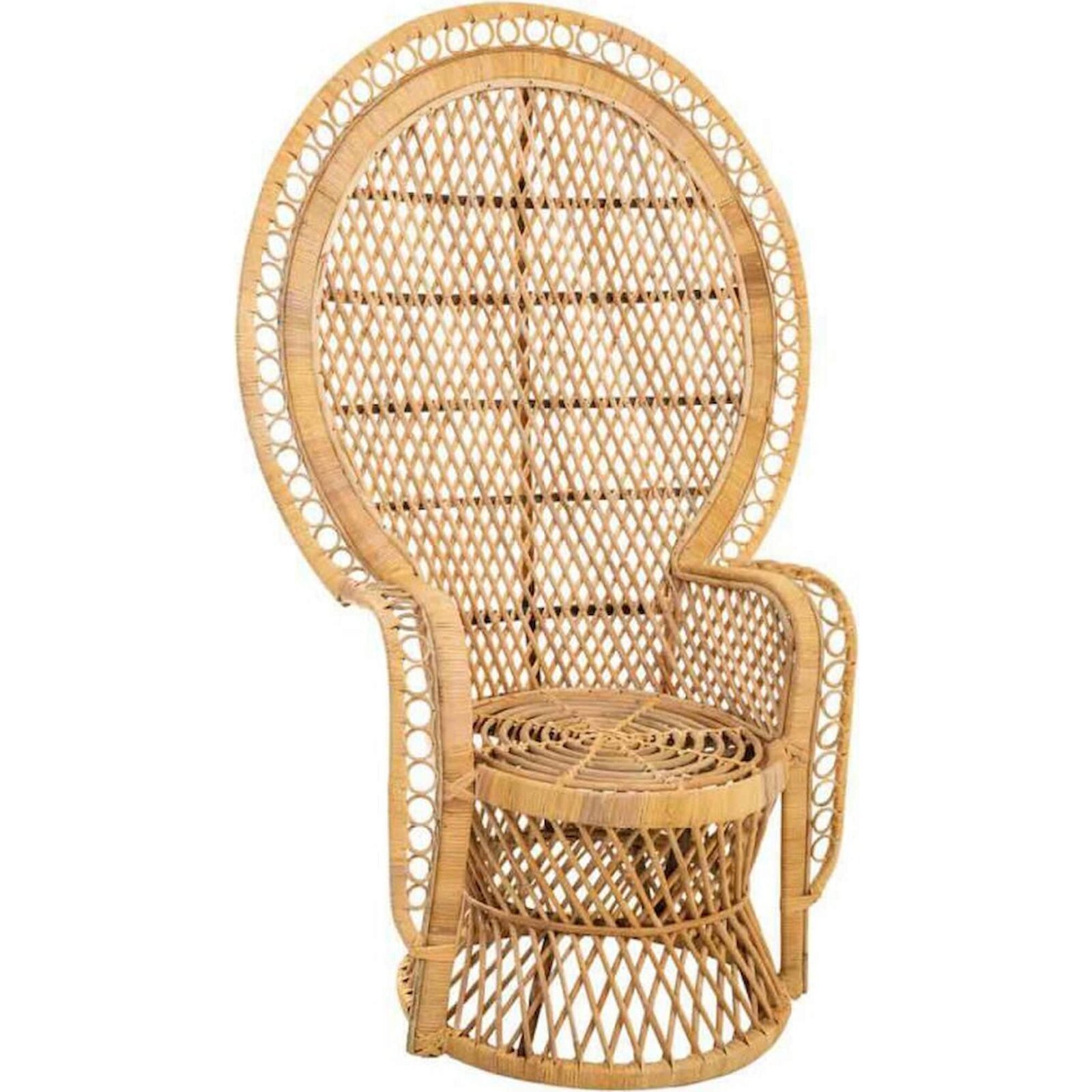 Fauteuil Paon Vintage En Rotin Naturel Style Bohème - Rotin Naturel Clair Et Beige