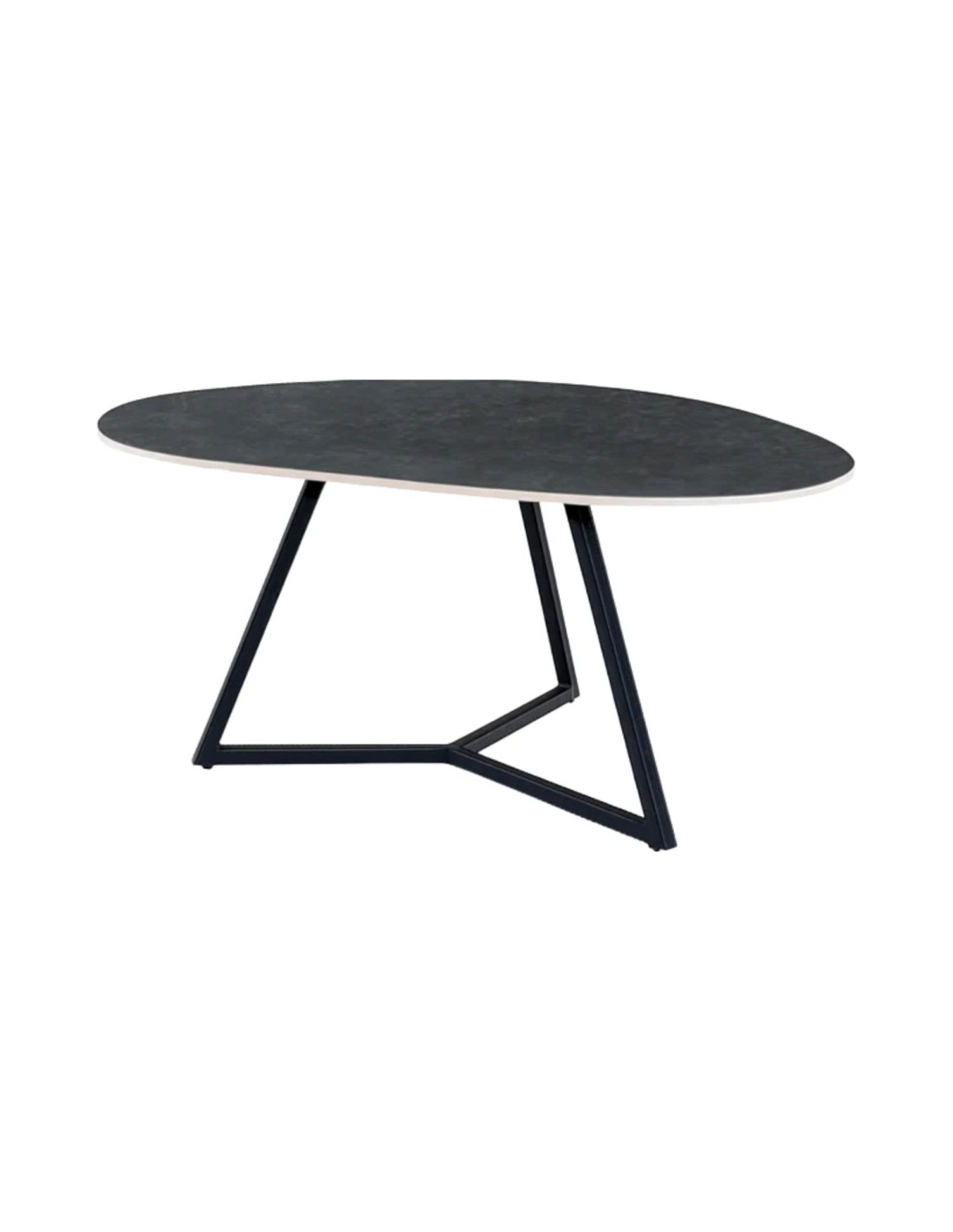 Table Basse Petrano 70 Cm En Céramique Gris Anthracite Et Métal Noir - Forme Organique