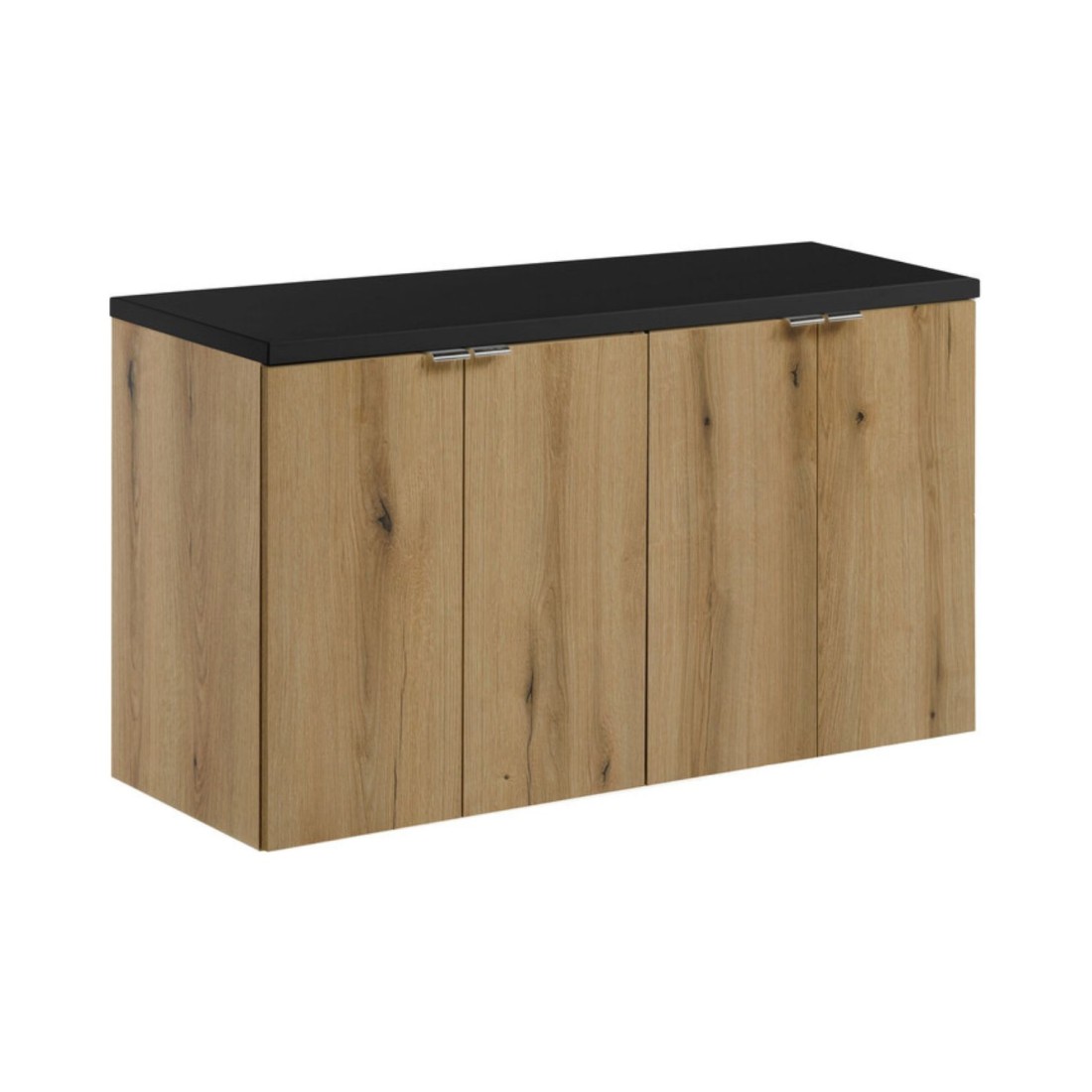 Ensemble De Salle De Bain Suspendu Vano Aspect Chêne Et Noir 100cm: Meubles Sous Vasque À Placards + Plan Pour Vasque