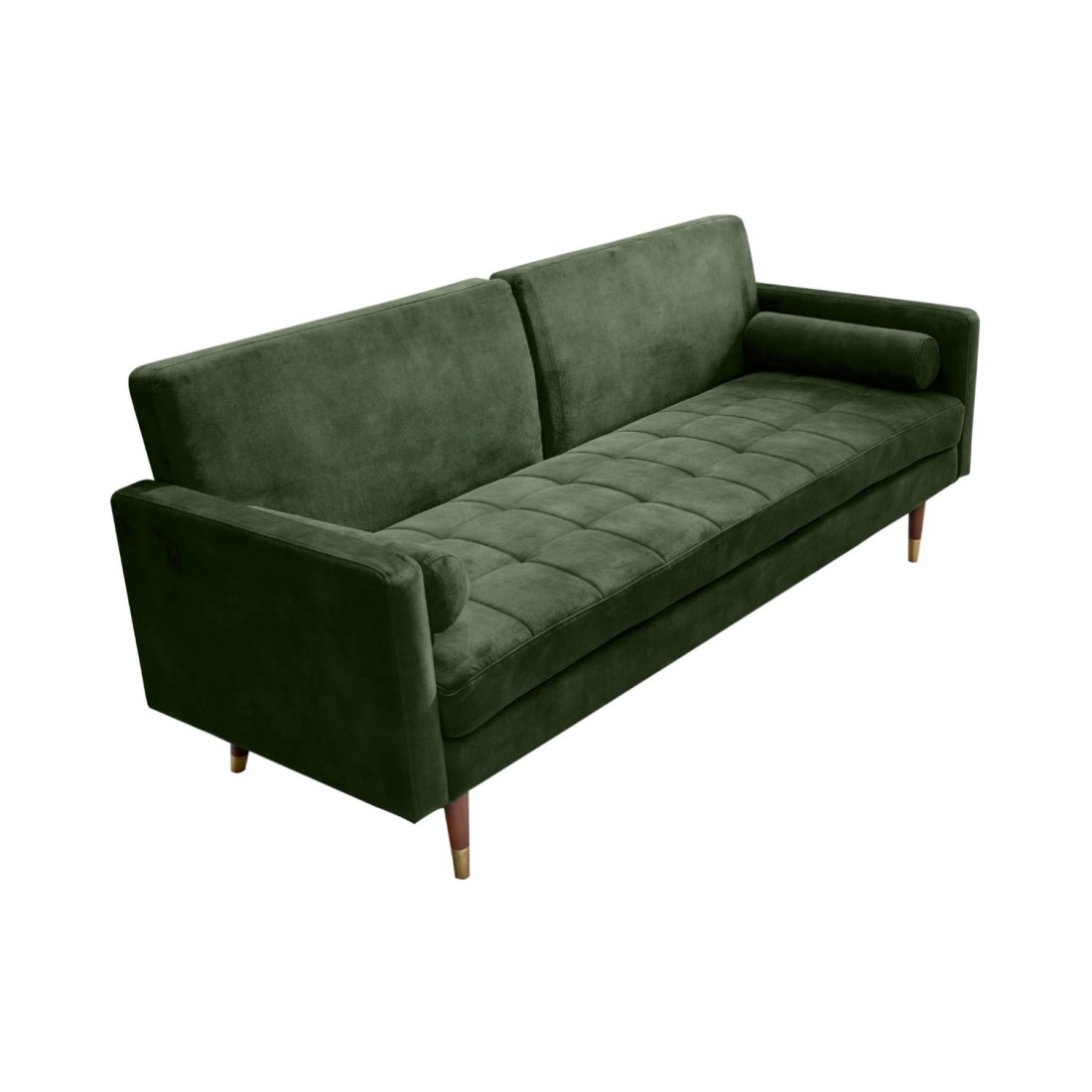 Canapé Droit Atelia Vert Foncé Convertible - Canapé-lit Design En Velours Avec Structure En Bois Massif
