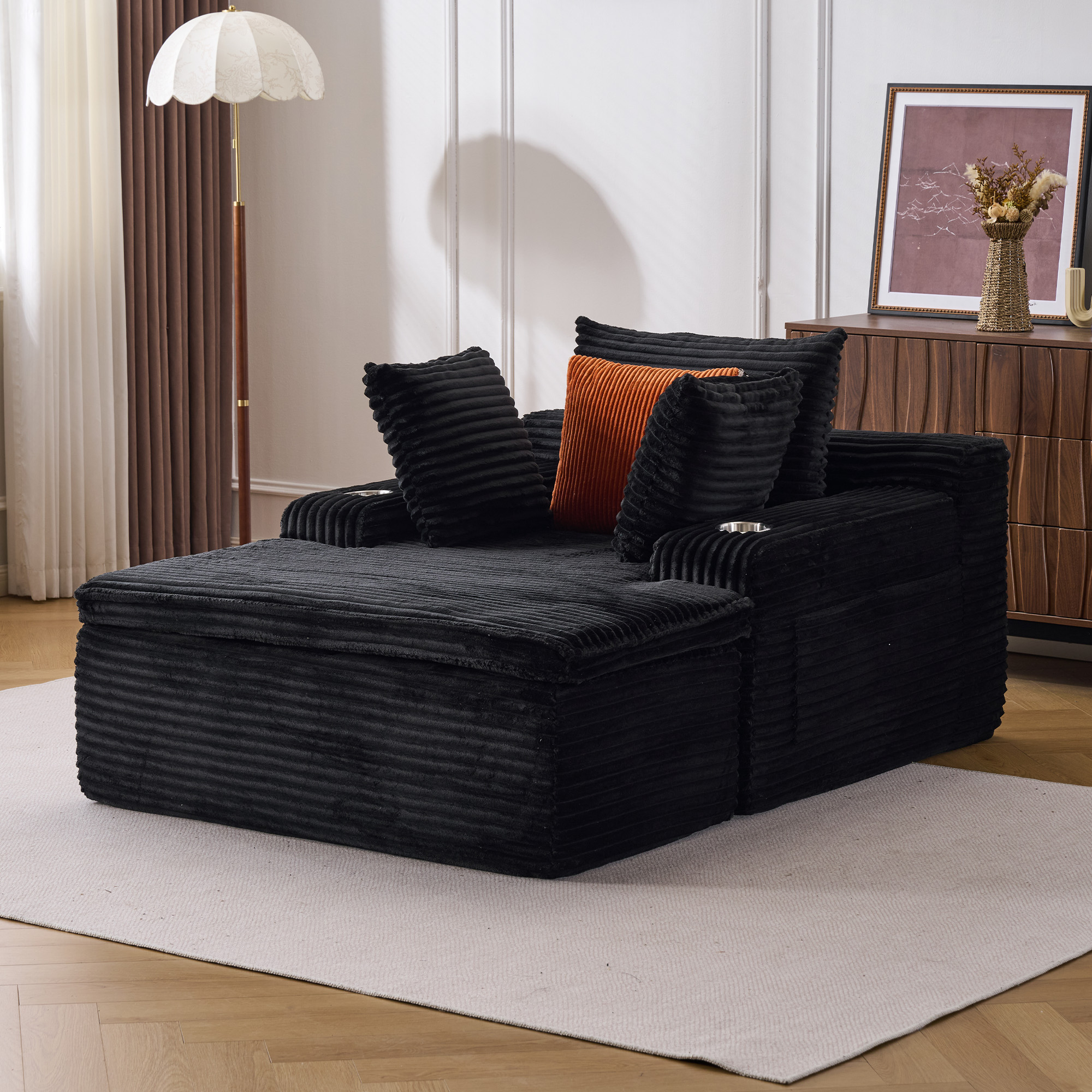 Canapé De Sol Sans Armature Avec Chaise Longue, Velours Côtelé Noir, 165 Cm