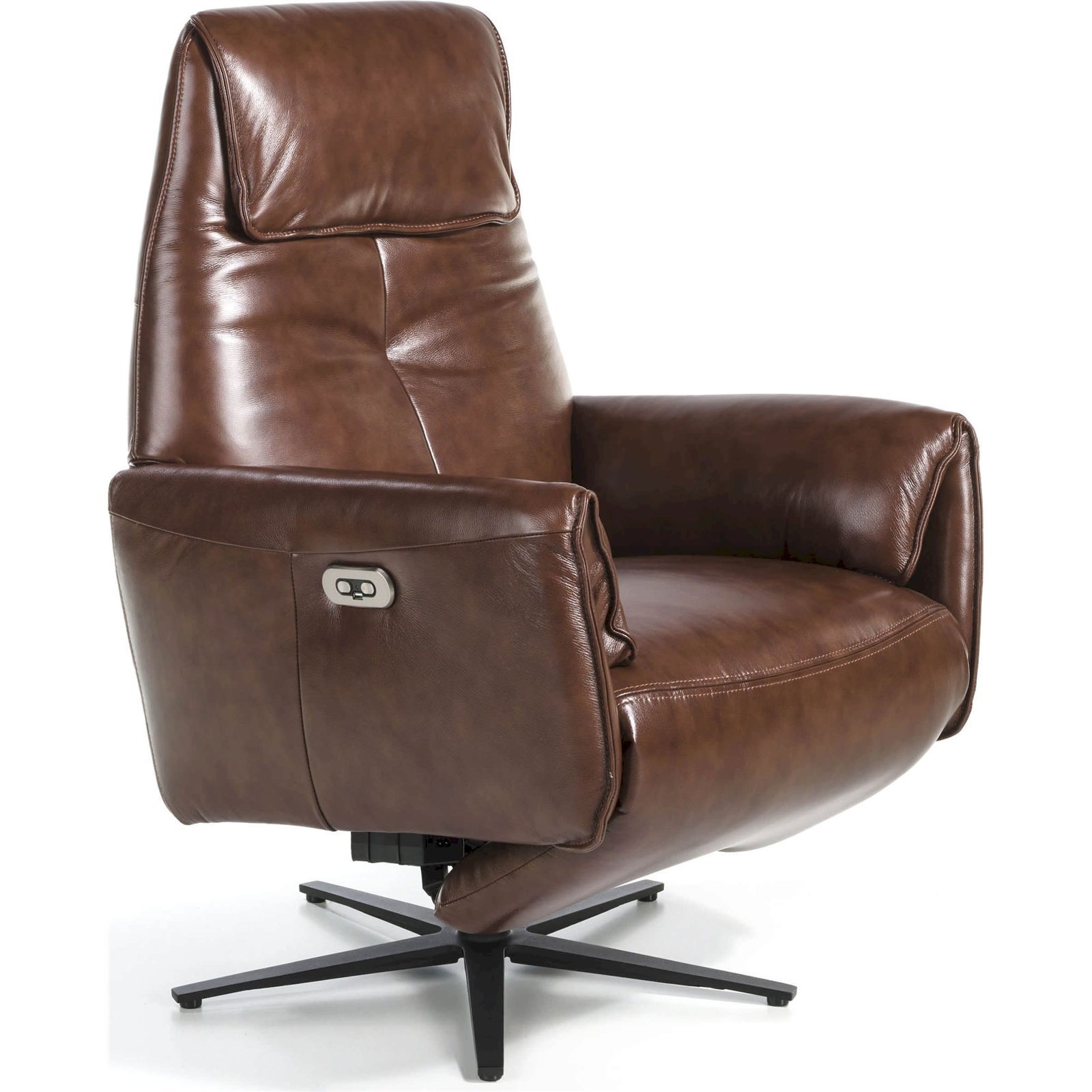 Fauteuil Relax Pivotant À 360º Rembourré En Cuir Pieds Acier Inoxydable Mécanisme Électrique - Brun Chocolat, Acier Inoxydable