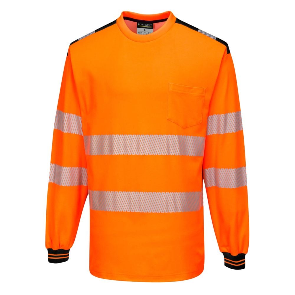 T-shirt De Travail Manches Longues Haute Visibilité Bicolore Portwest Pw3 Orange / Noir 5xl