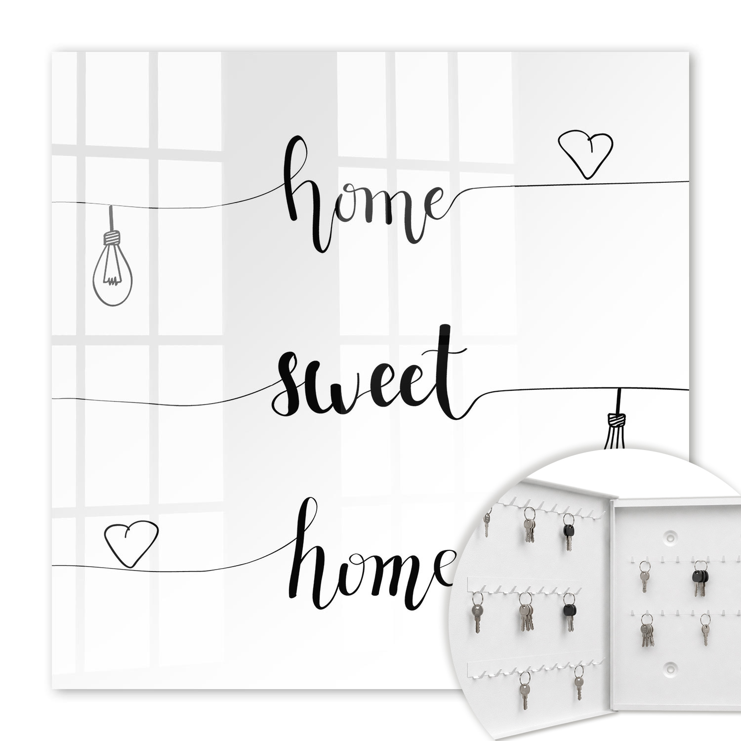 Armoire À Clés - (30 Cm X 30 Cm) - Boîte À Clés Murale - Coffret De Rangement Pour Clés - Couleur Blanche - Ouverture Vers La Gauche - Pour Maison Et Bureau - Doux Foyer