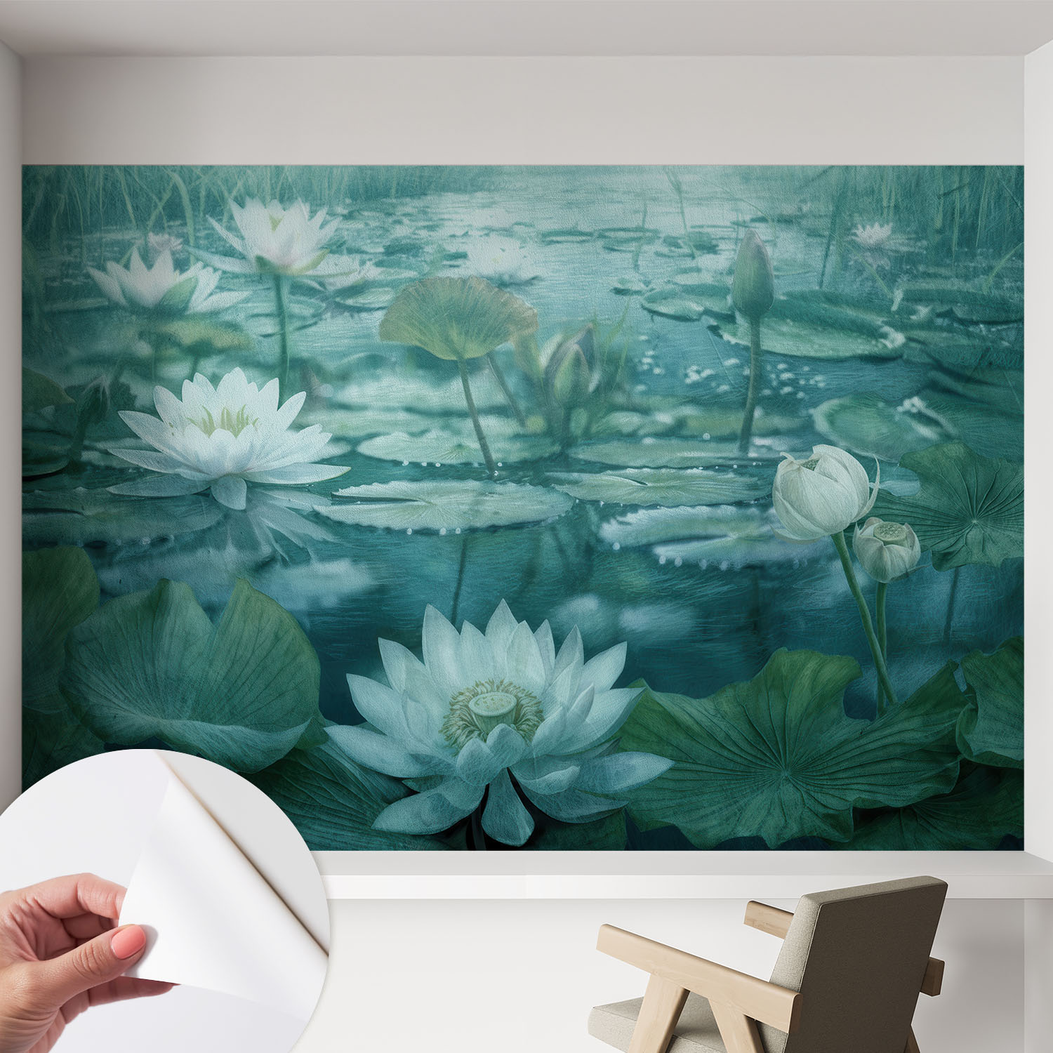 Papier Peint Adhésif Avec Colle Pour Décoration Moderne De Salon Chambre À Coucher Cuisine Et Bureau Facile Fleurs Aquatiques 152x104 Cm