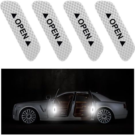 4 Pièces Autocollant De Porte De Voiture, Rappel D'Ouverture De Porte Autocollant, Anti-collision Étanche Autocollants Réfléchissants, Voiture Accessoires Extérieur Intérieur(argent)