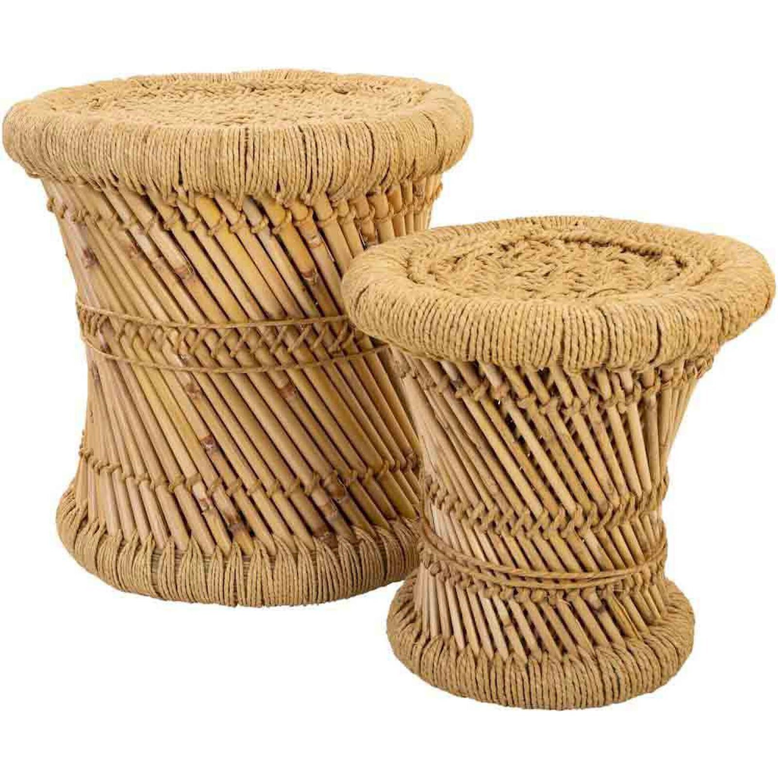 Tabouret Bambou Et Corde Naturelle Esprit Artisanal Chaleureux - Naturel Bambou Et Corde Tressée
